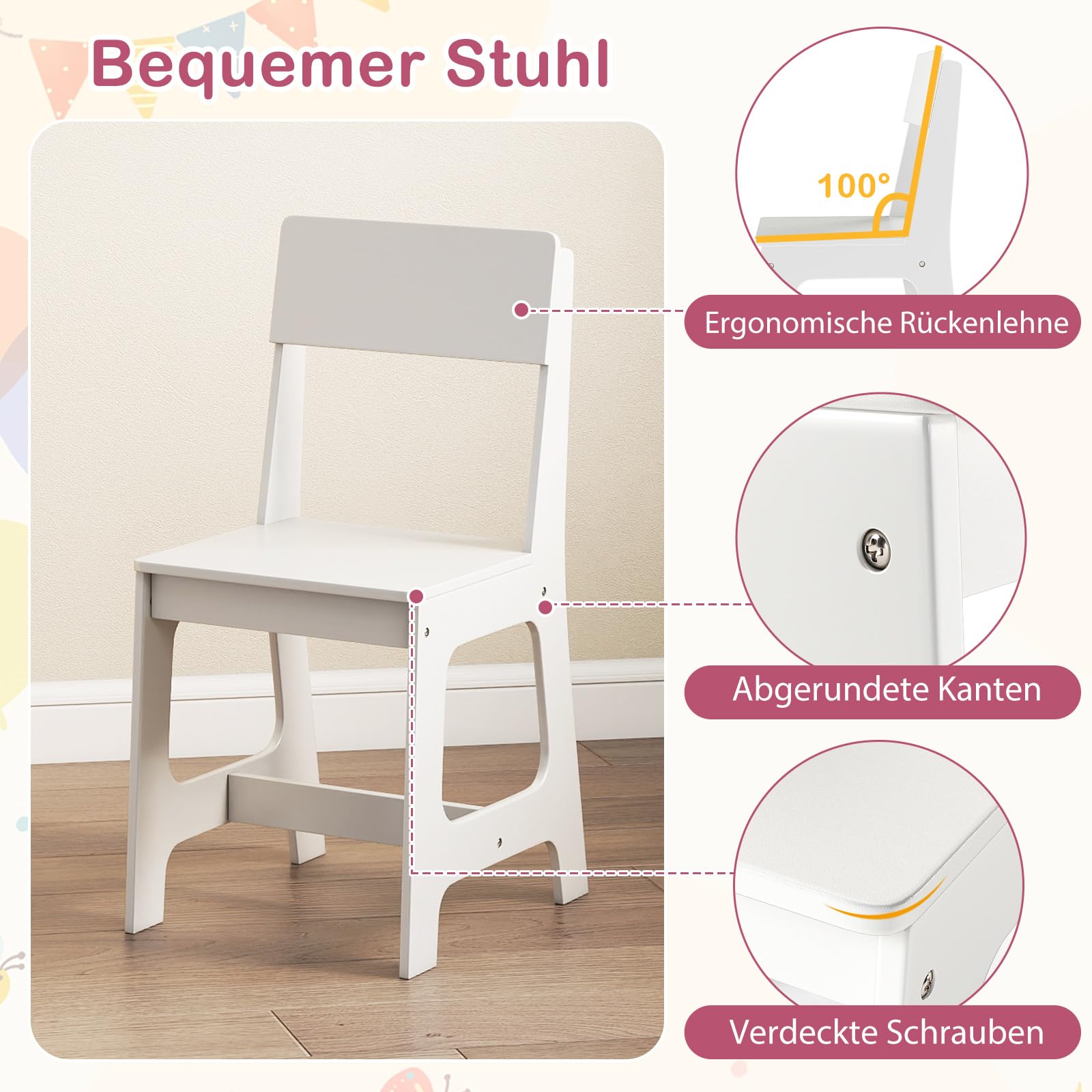 COSTWAY Kinderschreibtsich mit Stuhl, Schreibtisch Kinder aus Holz mit Regalen, Schubladen & Schrank, Jugendschreibtisch für Kinderzimmer, Lerntisch für Jungen, Mädchen ab 3 Jahren (Weiß)