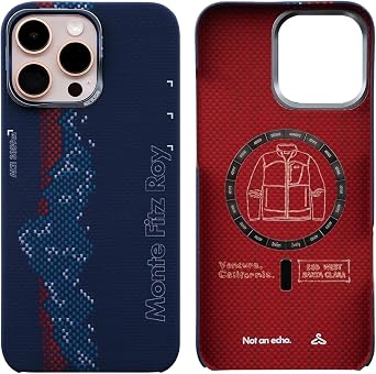 for iPhone 16 Pro Max Case 6.9 Inch,Compatible with MagSafe,Naked Magnet Structure,Ultra-Thin Vectran Spacesuit Fiber Case with Mobius Lens Ring,Navy Blue/Red,[Monte Fitz Roy]