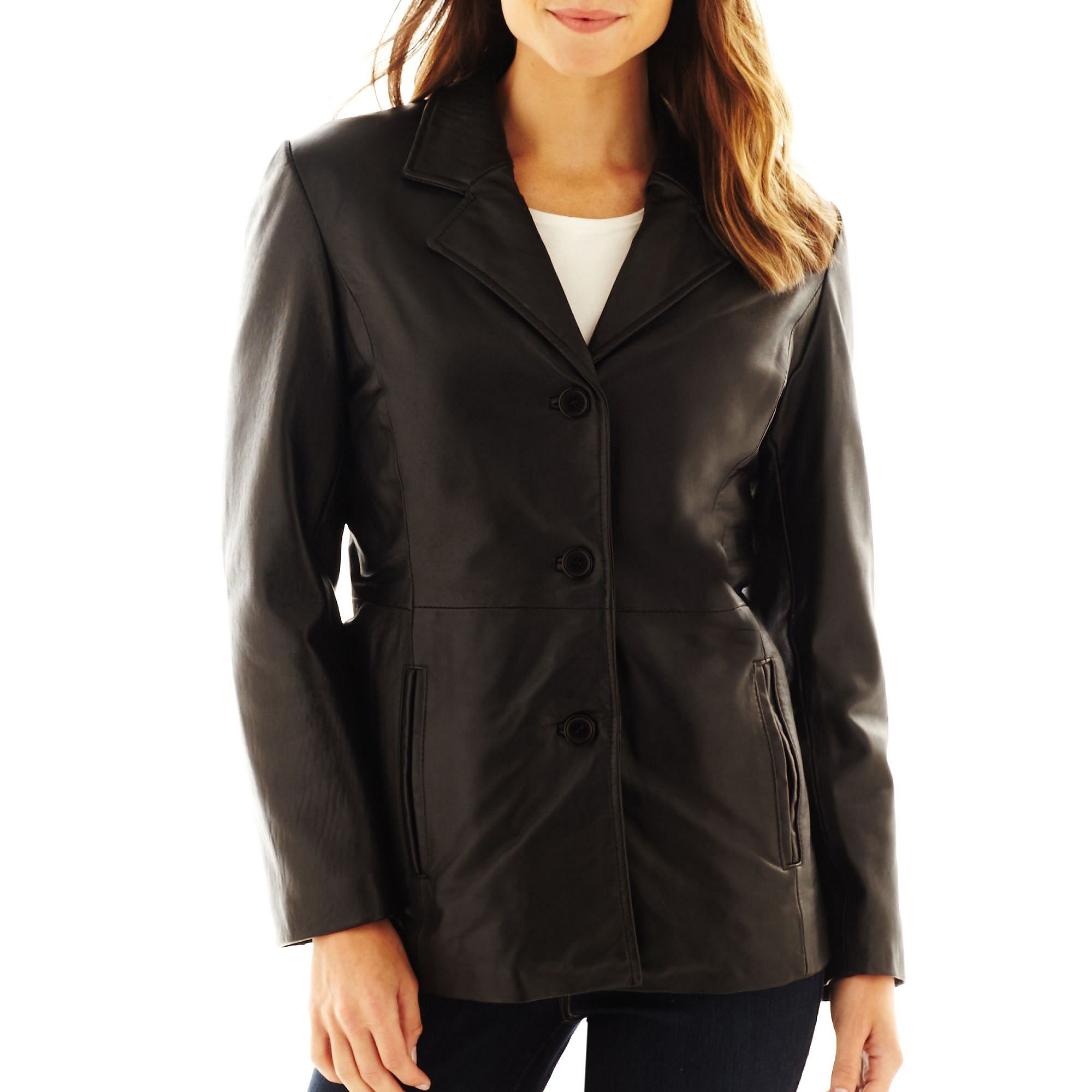 Excelled LeatherWomen's Leather Button Front Hipster Leather Jacket