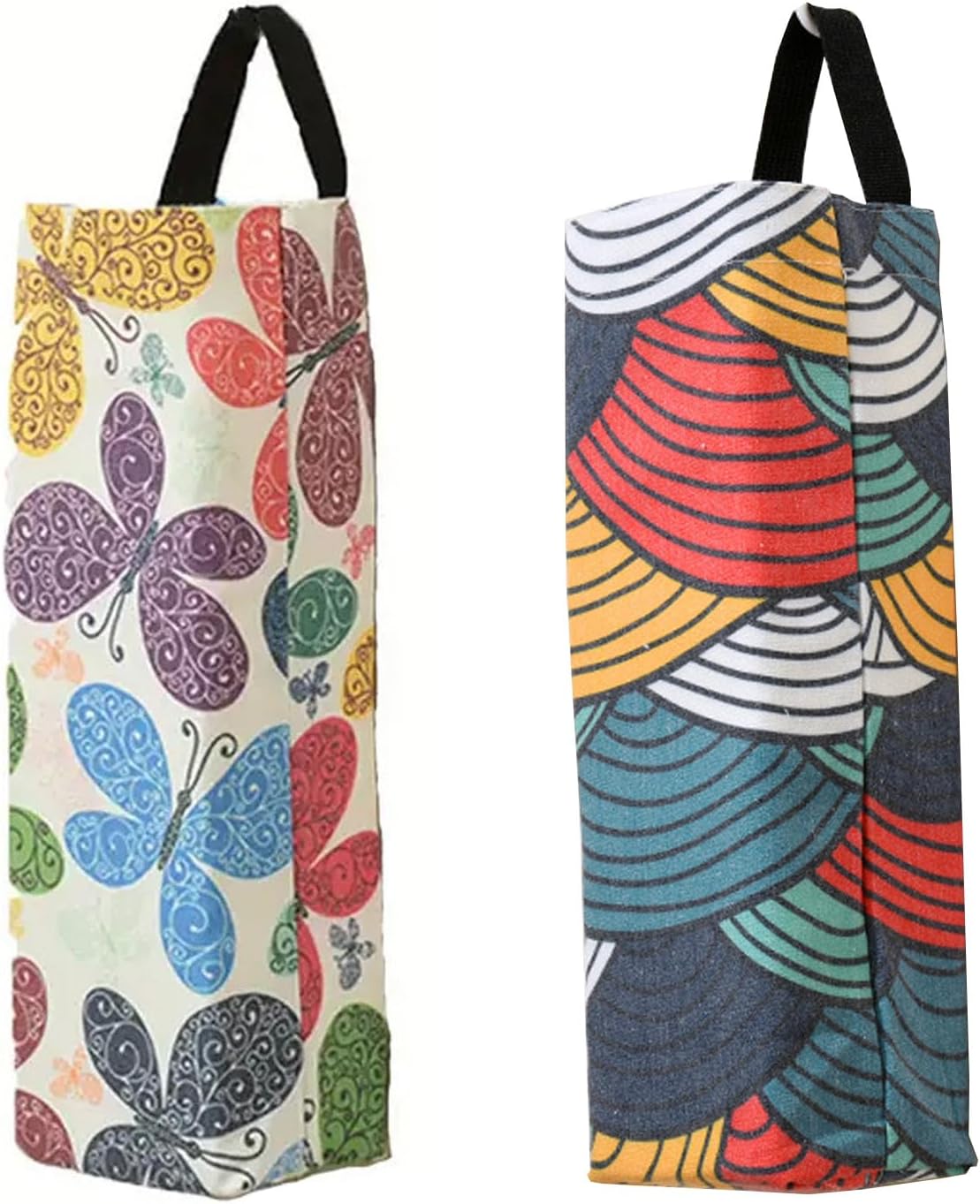 2-Pack Plastic Bag Holder, Wall Mounted Grocery Bag holder with Multicolor Flower Canvas, Reusable Garbage Dispenser for Kitchen,Storage