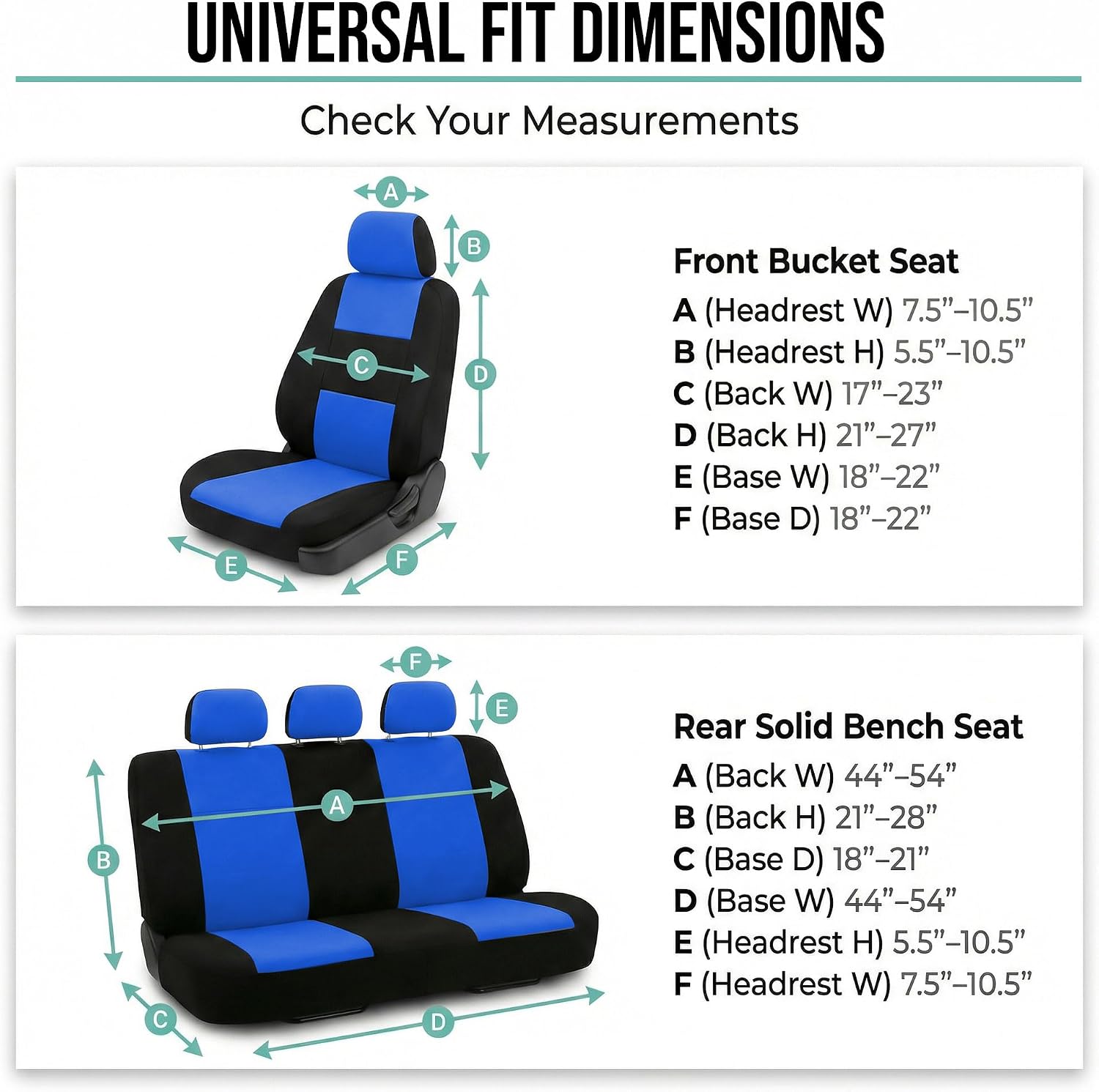 FH Group Automotive Seat Covers Flat Cloth Full Set Blue Combo Small Car Seat Cover Design, Rear Solid Bench Universal Fit and Car Seat Protector for Vans Cars Trucks and SUV Interior Accessories