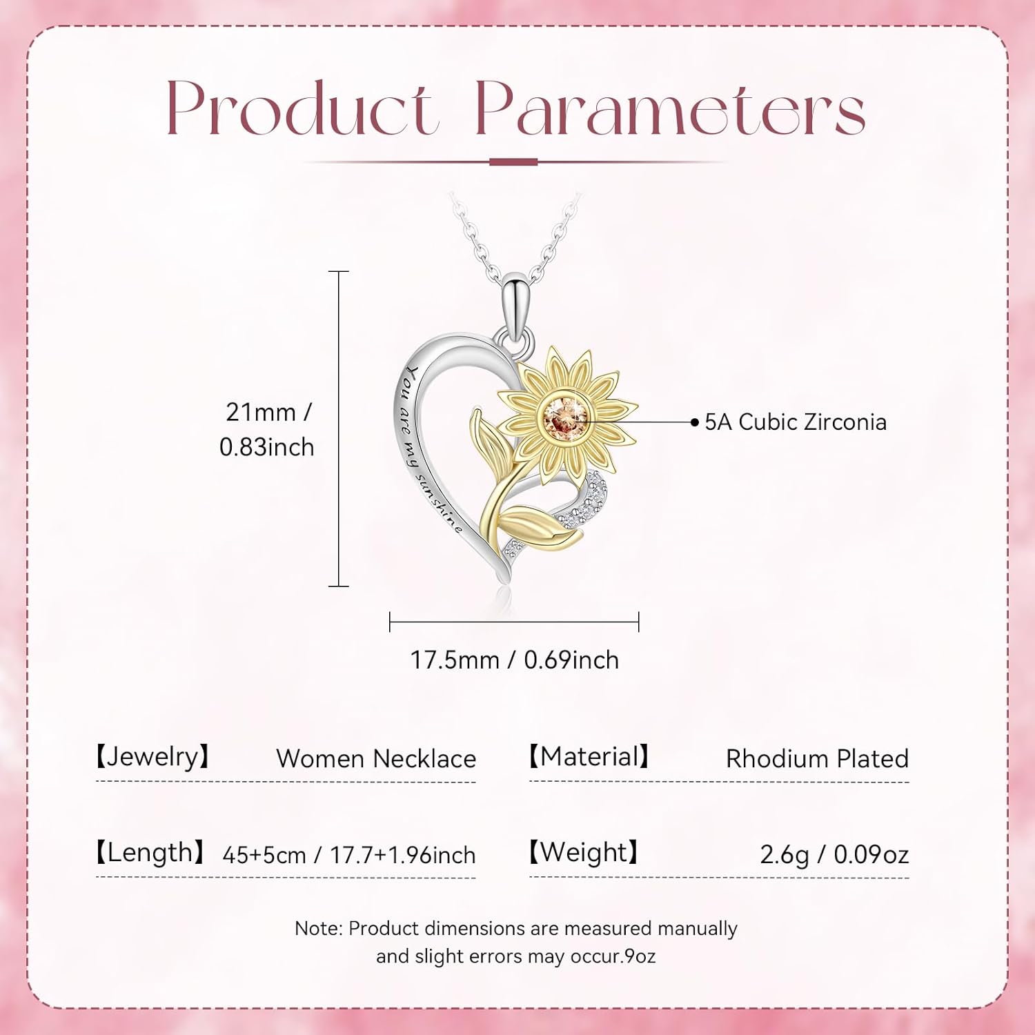 Sunflower Heart Necklaces for Women Two Tone You Are My Sunshine Necklace for Women Her Anniversary Jewelry Gift 5A Cubic Zirconia Rose Flower Heart Pendant Necklace Christmas Birthday Gift for Girlfriend Wife Mother Daughter - Image 5