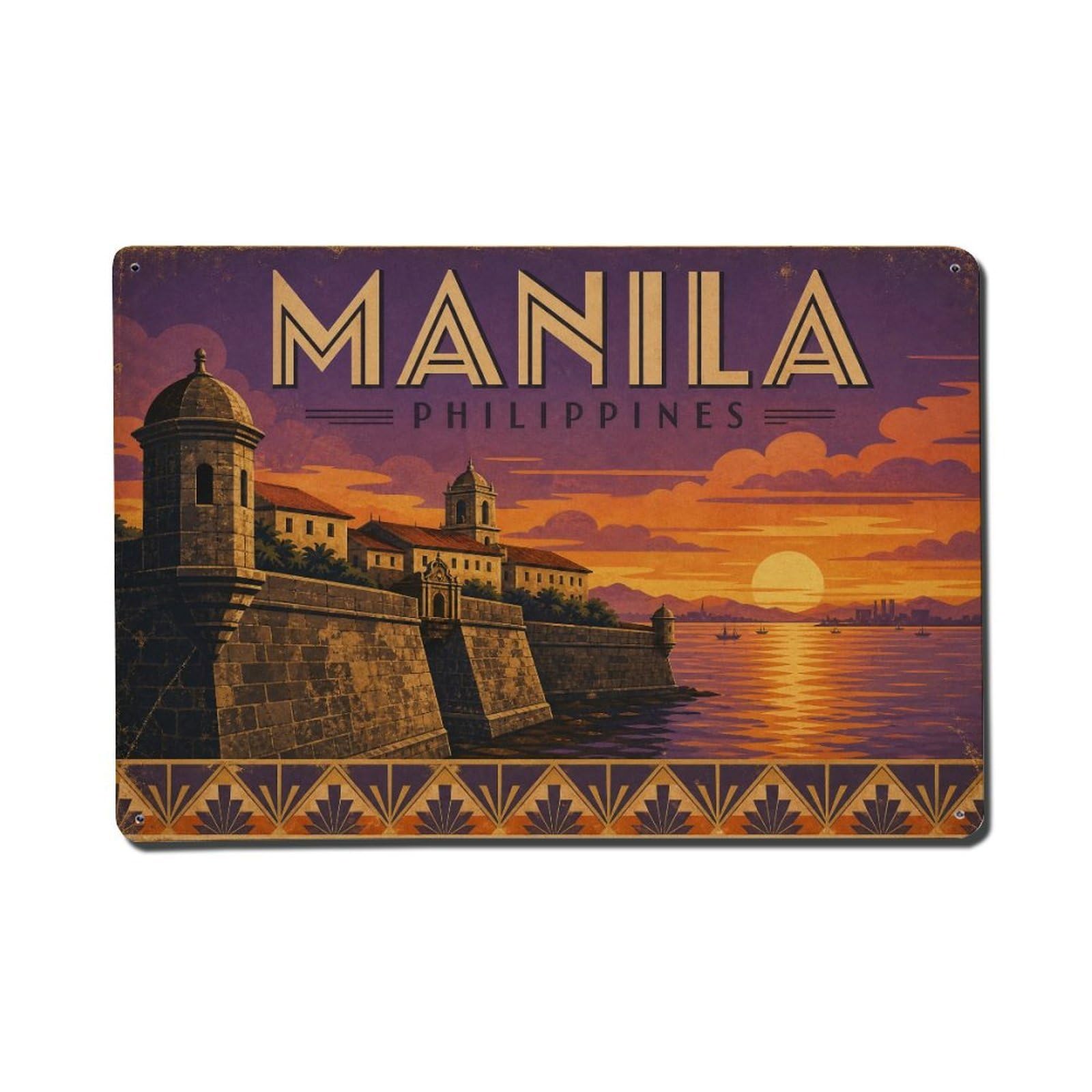 Travel Retro Philippines Manila Metal Tin Sign Plaque Wall Decor for Cafe, Club Bar, Office, Garden Metal Poster 8x12Inch