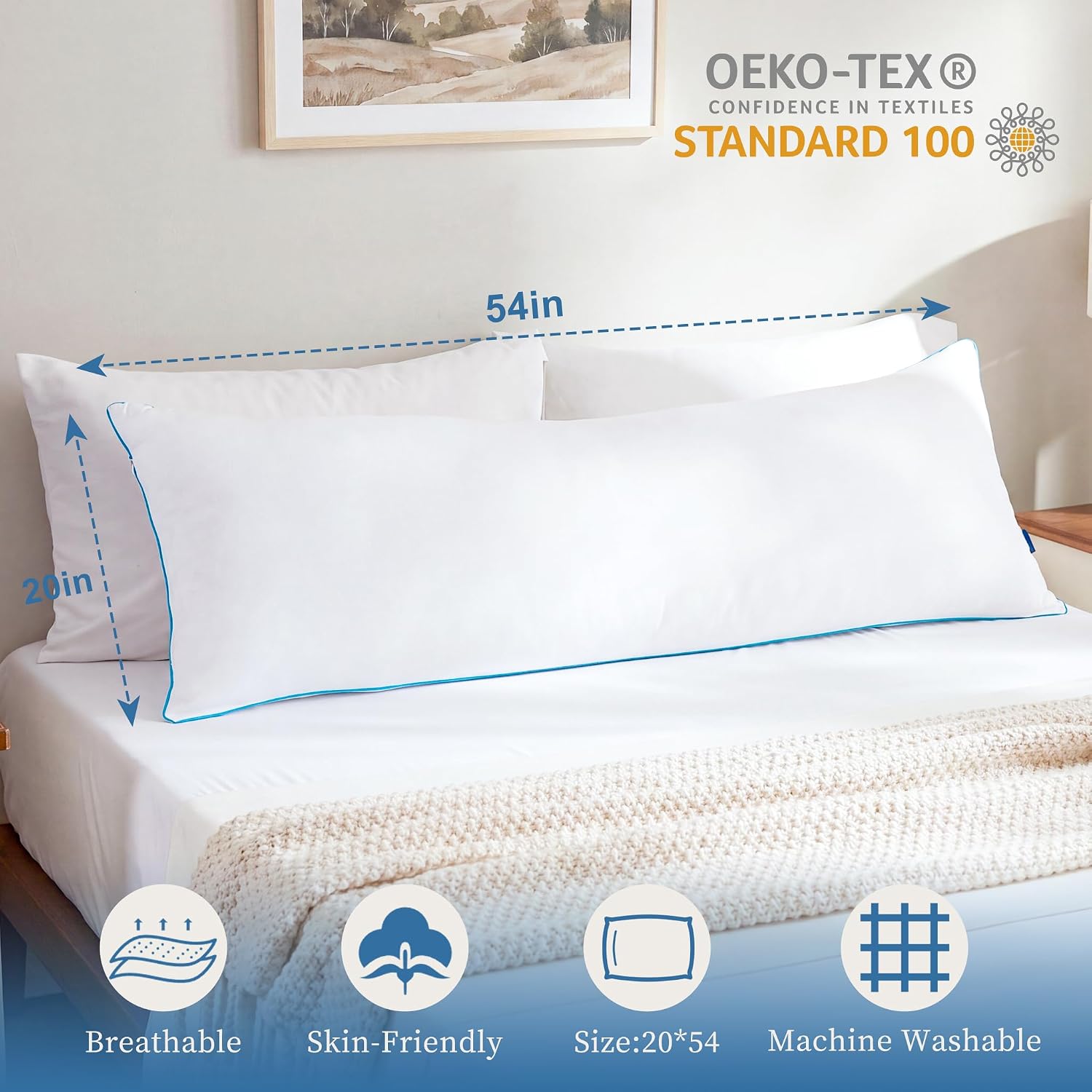 yz home memory foam body pillow insert - full body pillow for adults - soft large long bed pillow for side sleeper (white, 20 inchx54 inch) white new 20 inchx54 inch