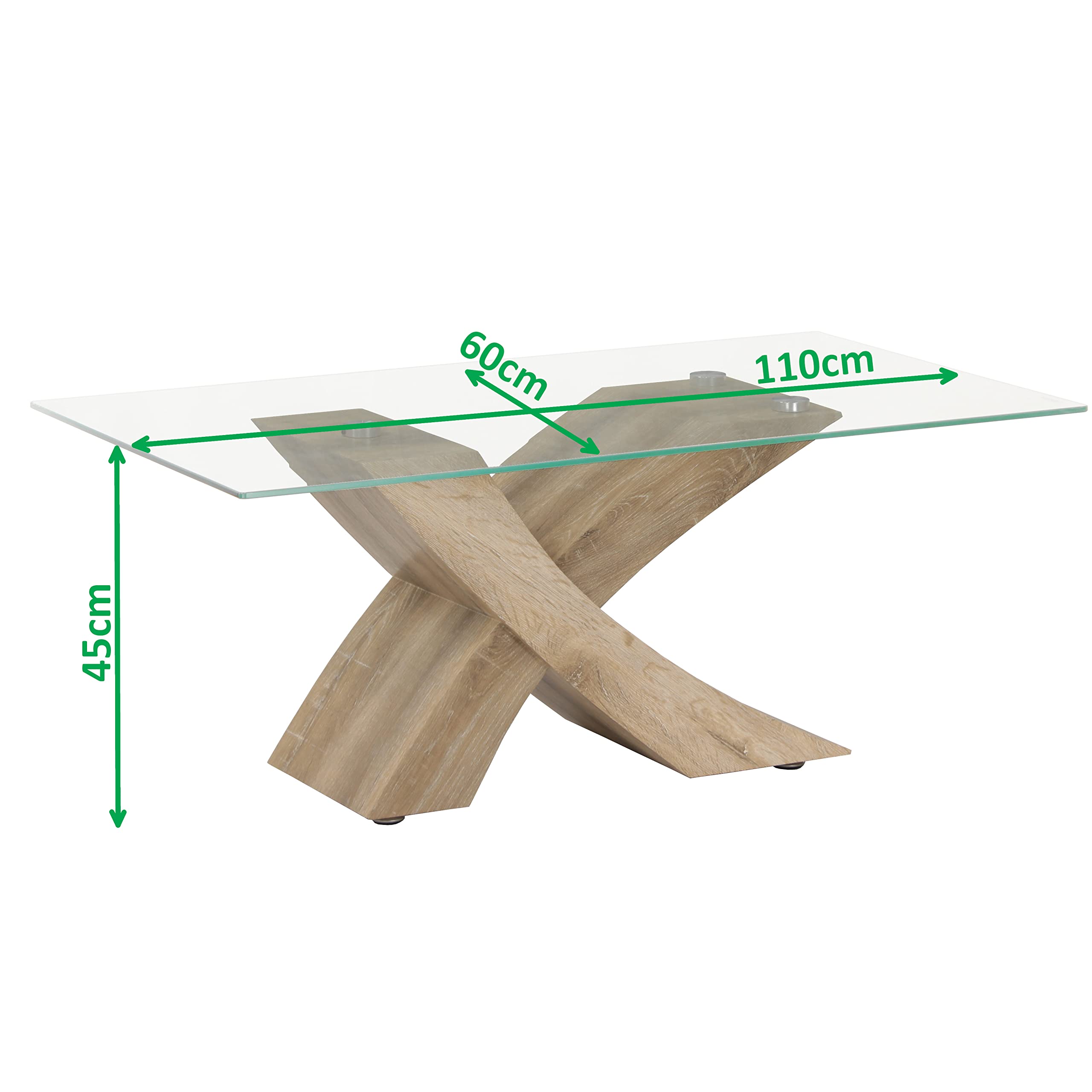 Totò Piccinni Tavolino da Salotto FOX piano in vetro temperato design Moderno (Rovere Sbiancato Rettangolare)