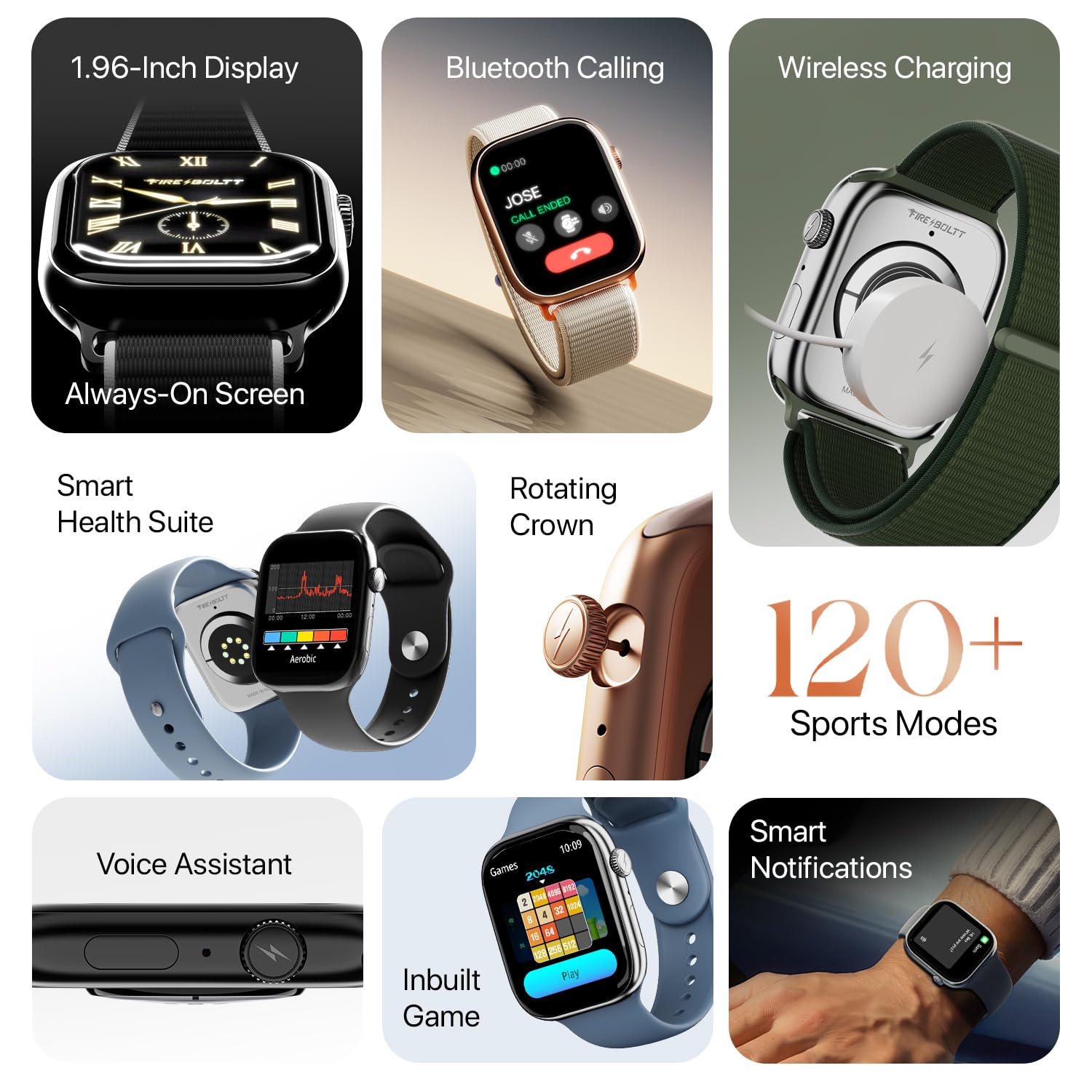 Fire-Boltt Ninja X Ring Smart Watch with 1.96” Large Display, Bluetooth Calling, Wireless Charging, AI Voice Assistant, 500+ Watch Faces, Health Suite, Smart Watch for Man & Woman — Amazon image 3