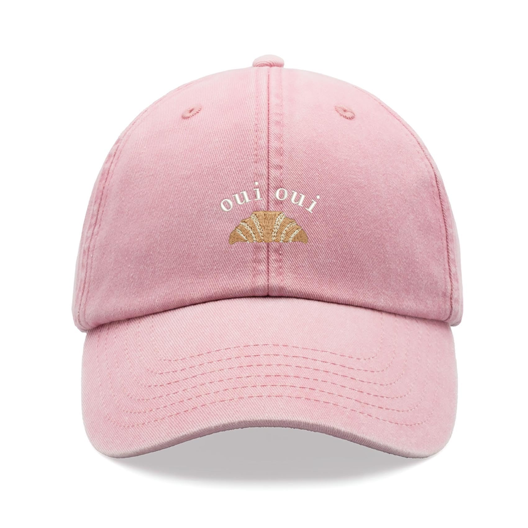 Oui Oui Croissant Baseball Cap Vintage Washed Unisex Dad Hat Adjustable Pink