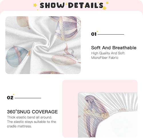 Miniatura 4 de Sábanas de cuna con globo aerostático de acuarela para niños y niñas, sábanas bajeras para cuna de bebé, suaves y transpirables, sábanas de mini