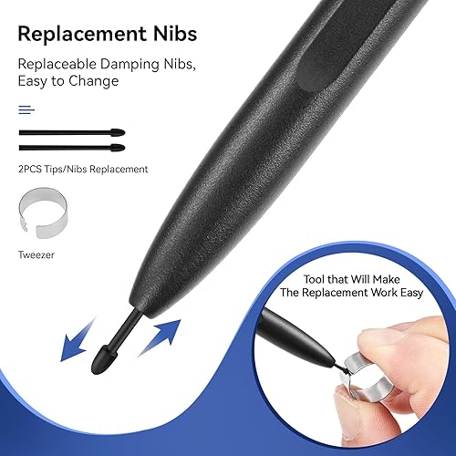 Miniatura 6 de EMR Stylus compatible con 2 bolígrafos con borrador, bolígrafo de repuesto para 2 tabletas notablesdispositivo notable, 4096 niveles de presión,