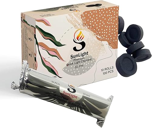 Sunlight Premium Tabletas de carbón para incienso, luz instantánea, 100 discos de carbón de 1.33 pulgadas, rollos de quemador de resina, paquete de