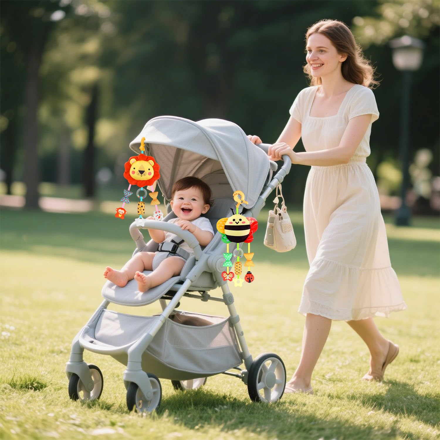 Bébé Jouets pour 0 3 6 9 12 Mois,Peluche Animal Sensoriel Suspension Hochet,Nouveau-né Interactif Jouets Doux,Siège Auto Poussette Jouets Cadeau pour Nourrisson Garçon Fille(2pcs)