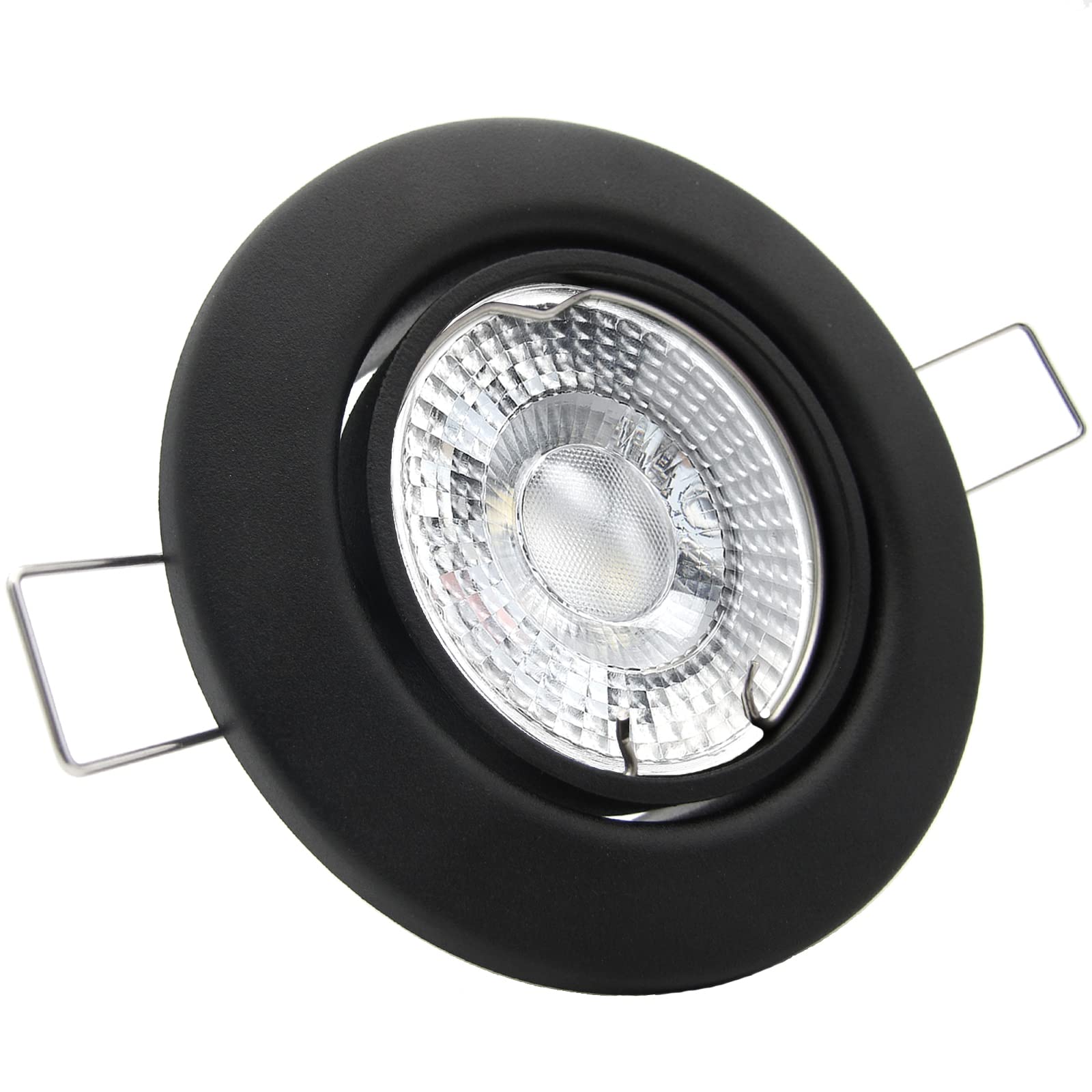 trendlights24 Decora LED Einbaustrahler 230V Schwarz 10er Set Spots 4W GU10 | Decken Einbauleuchte, rund, Warmweiß, Abstrahlwinkel 45-55°, Lochmaß 68 mm, Einbauspots, schwenkbar