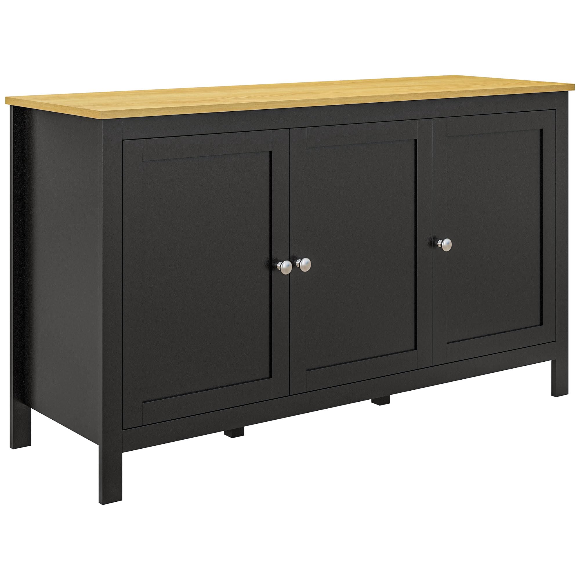 HOMCOM Buffet Meuble de Rangement avec 3 Portes 2 étagères réglables Plateau Aspect Bois Clair - 120 x 40 x 70 cm Noir