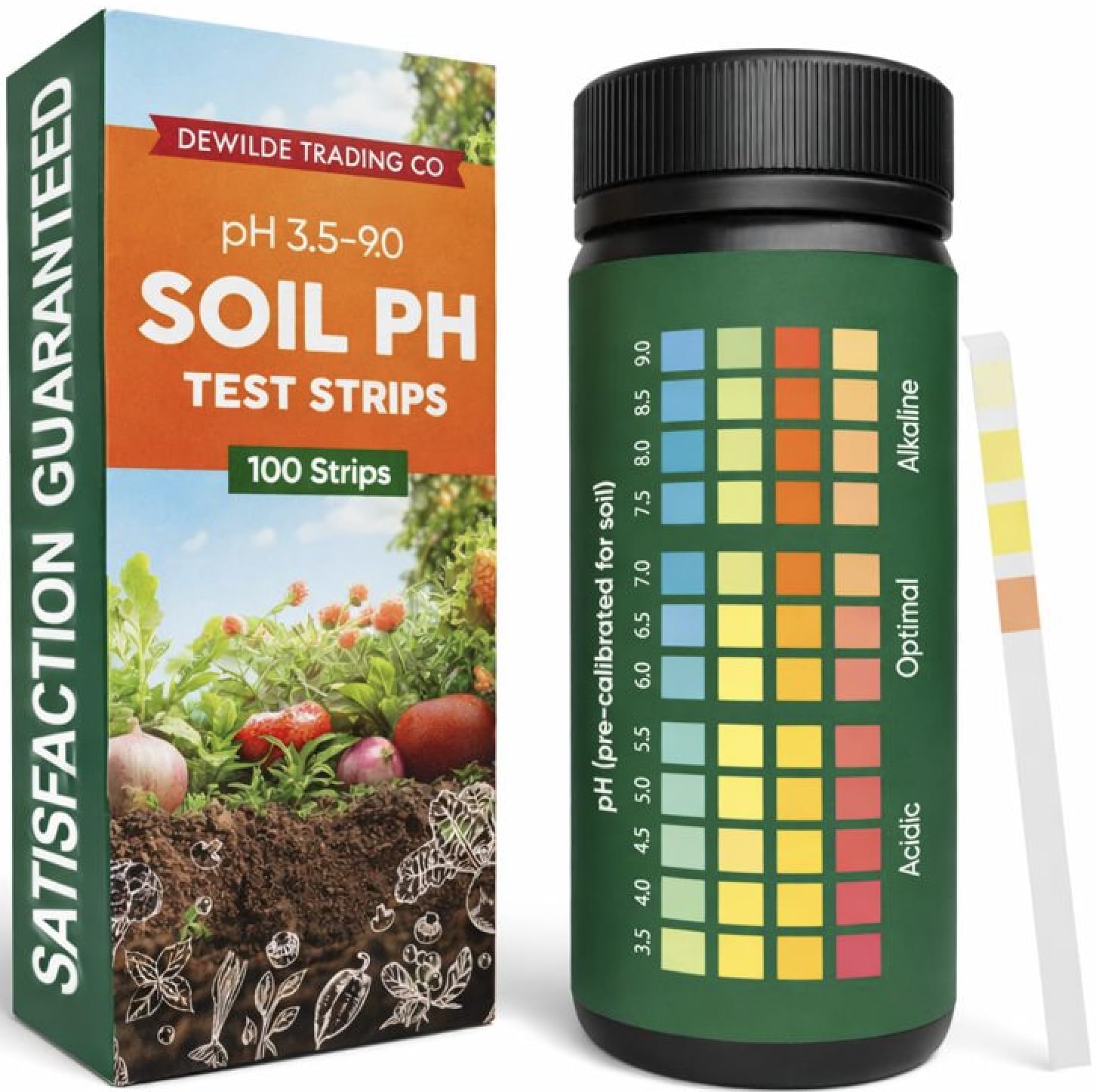 Soil pH Paper Test Kit – 100 Tester Strips (3.5-9 Range) – Use for Testing Garden Home Lawn Grass Vegetable Gardening Dirt Yard Compost Outdoor and Indoor Plants