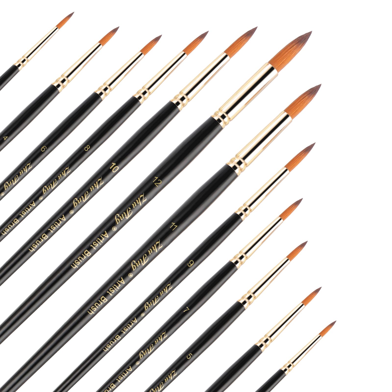 12 Pack Round Paint Brushes Watercolor Brushes Round Tip Artist Painting Brushes Professional Nylon Detail Paint Brush for Watercolor Acrylic Ink Gouache Oil Tempera Painting