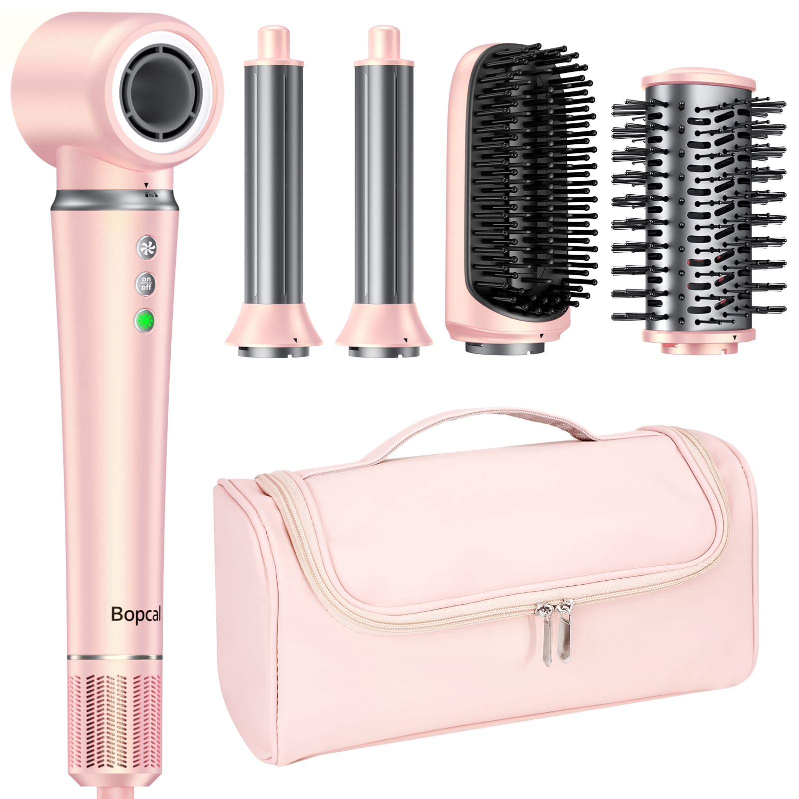 Bopcal 5 in 1 Airstyler, Multifunktionaler Hairstyler Set mit 160000 U/Min Ionen Föhn, Auto-Wrap Lockenstab,Glätteisen, Keine Hitzeschäden, Schnelles Trocknen & Volumen, Muttertagsgeschenk für Frauen