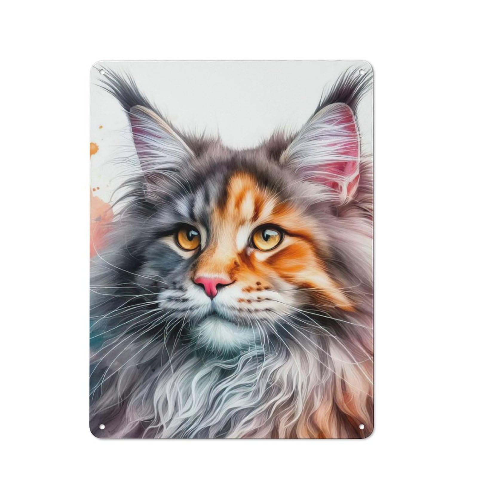 Junmoney Style-14 Workshop Style Maine Coon Cat Portrait Decorative Metal Plaque 40X30cm, Workshop Wall Decor For Garage, Hobby Room, Office Or Man Cave