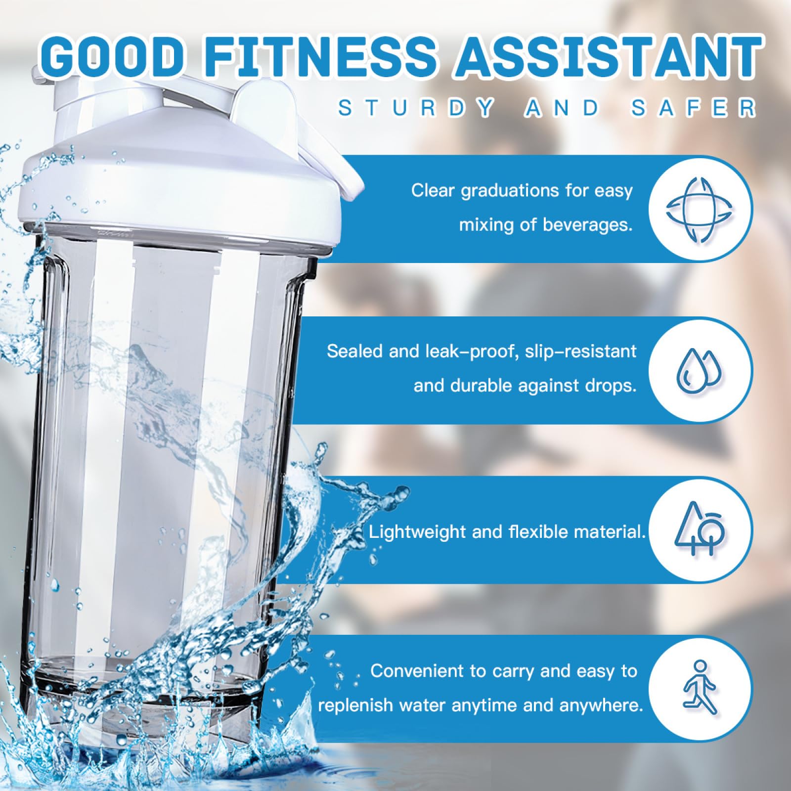Botella mezcladora de proteínas blanca de 18 onzas para deportes, taza mezcladora personalizada para hombres y mujeres, deportes musculares, correr, gimnasio, botella de regalo