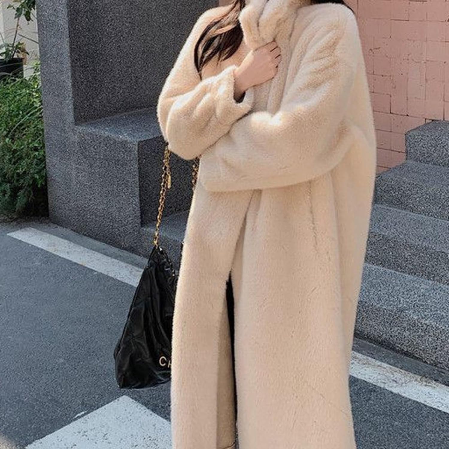 [WOOYOO] ボアコート ハイネック ぽわん袖 フェイクファー レディース 防寒コート トップス 長袖 ロング 日常服 通勤 オ