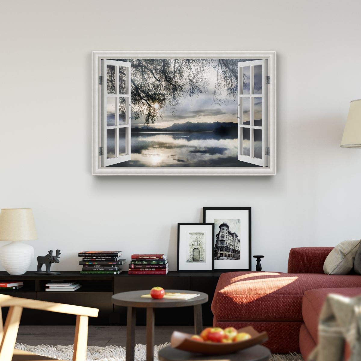 Renditions Gallery Staffelsee See Fensterbild, friedliches Wasser, Himmel und Wald, schöne Natur, Premium-Galerie-verpackt, Leinwanddekoration, fertig zum Aufhängen, 45,7 x 68,6 cm (H x B)