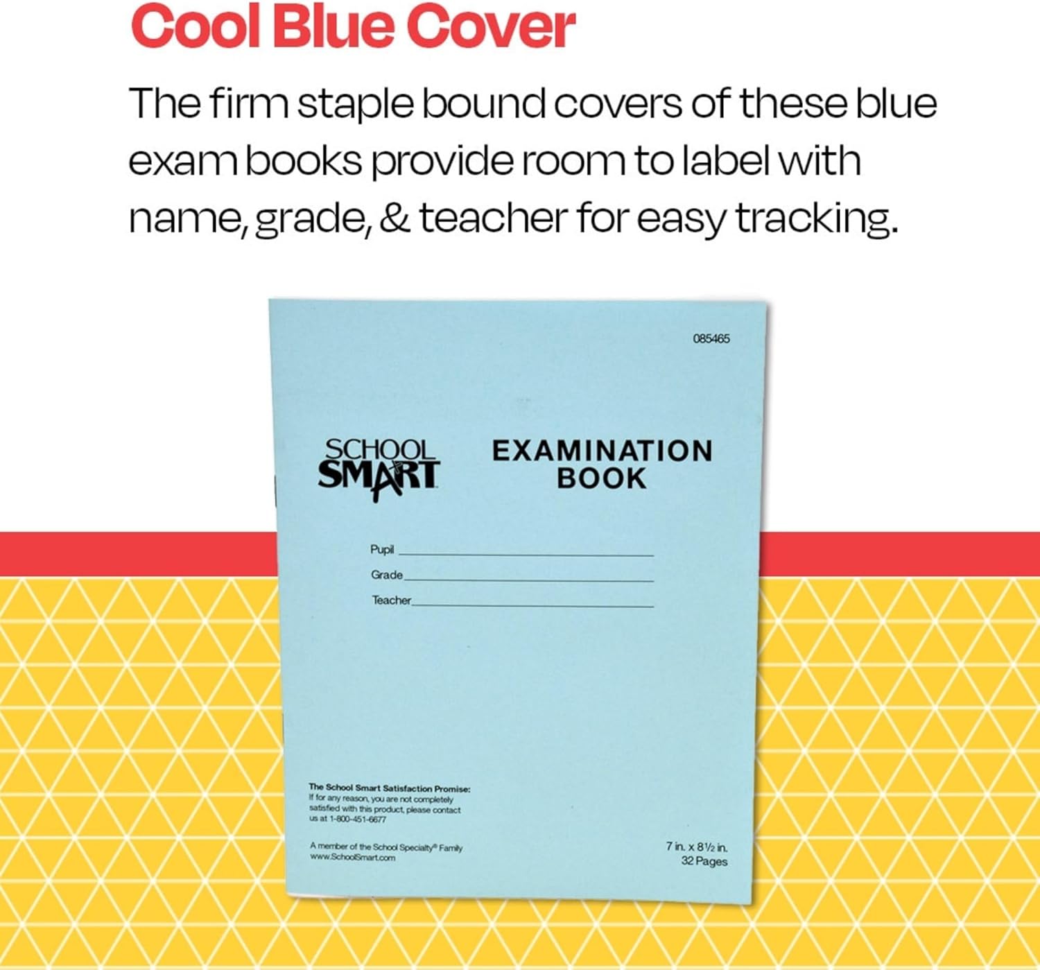 School Smart Examination Blue Book with 32 Pages, 7 x 8-1/2 Inches, Pack of 50 Books