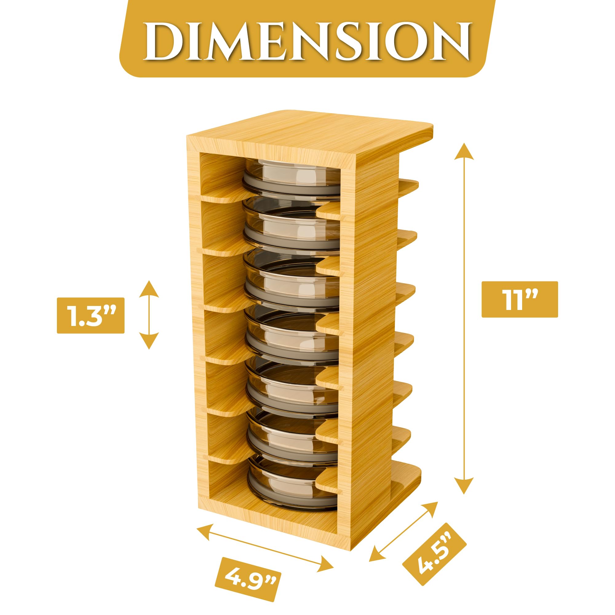EQUIPSTRIDE 7-Tier Bamboo Tumbler Lid Organizer for kitchen Cabinet - Water bottle lid Organizer for cabinet - Vertical Coffee Lid Storage Organization - Tumbler Lid Storage Rack