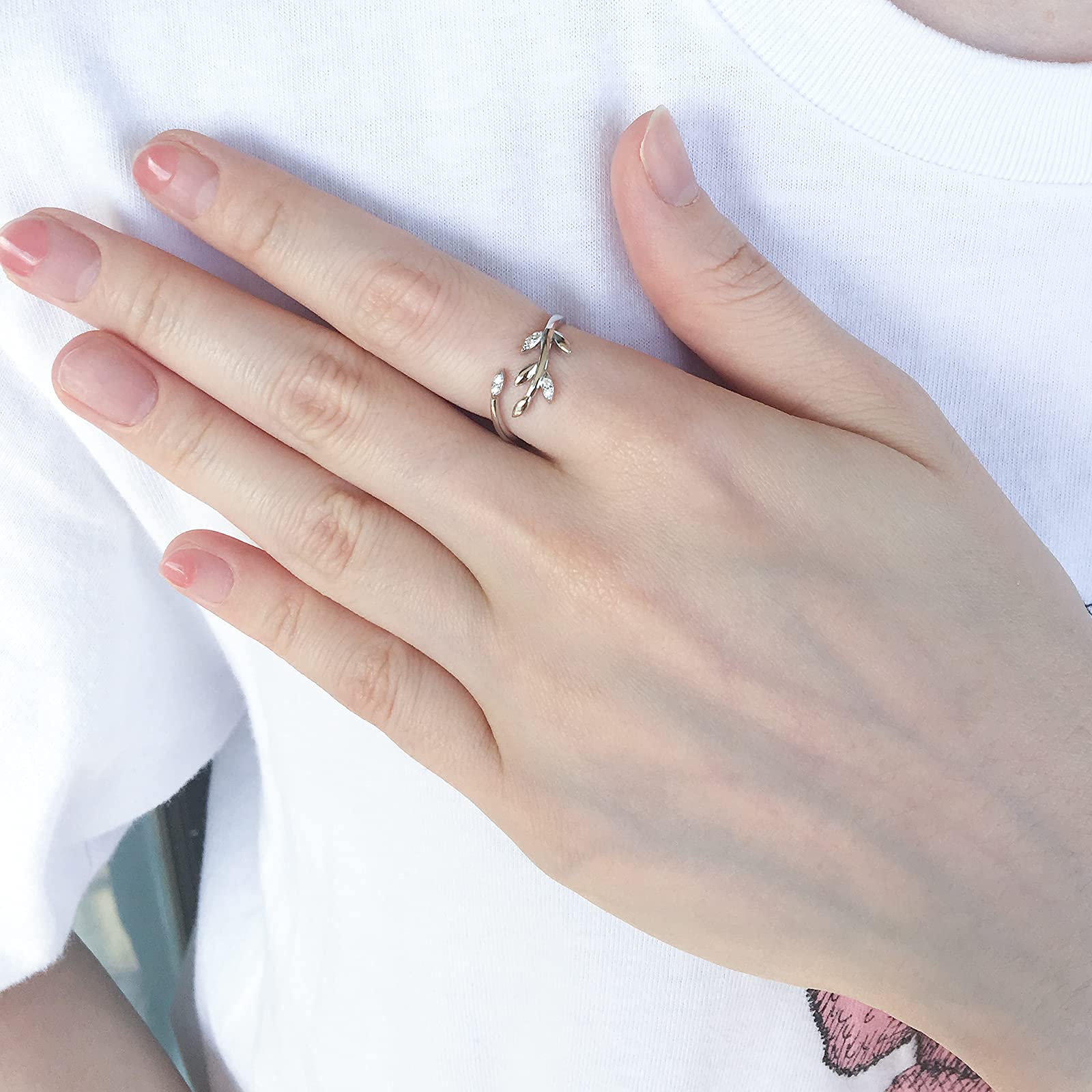Regalos del día de San Valentín Anillo Abierto Ajustable de Plata de Ley 925 con Hoja de Olivo, Regalo de joyería para Mujeres, Adolescentes y Amantes de Las niñas