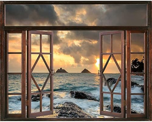 Pegatinas de paisaje nocturno de atardecer para pared de cuarto, calcomanías de ventanas antiguas para decoración de paredes, decoración de pared,