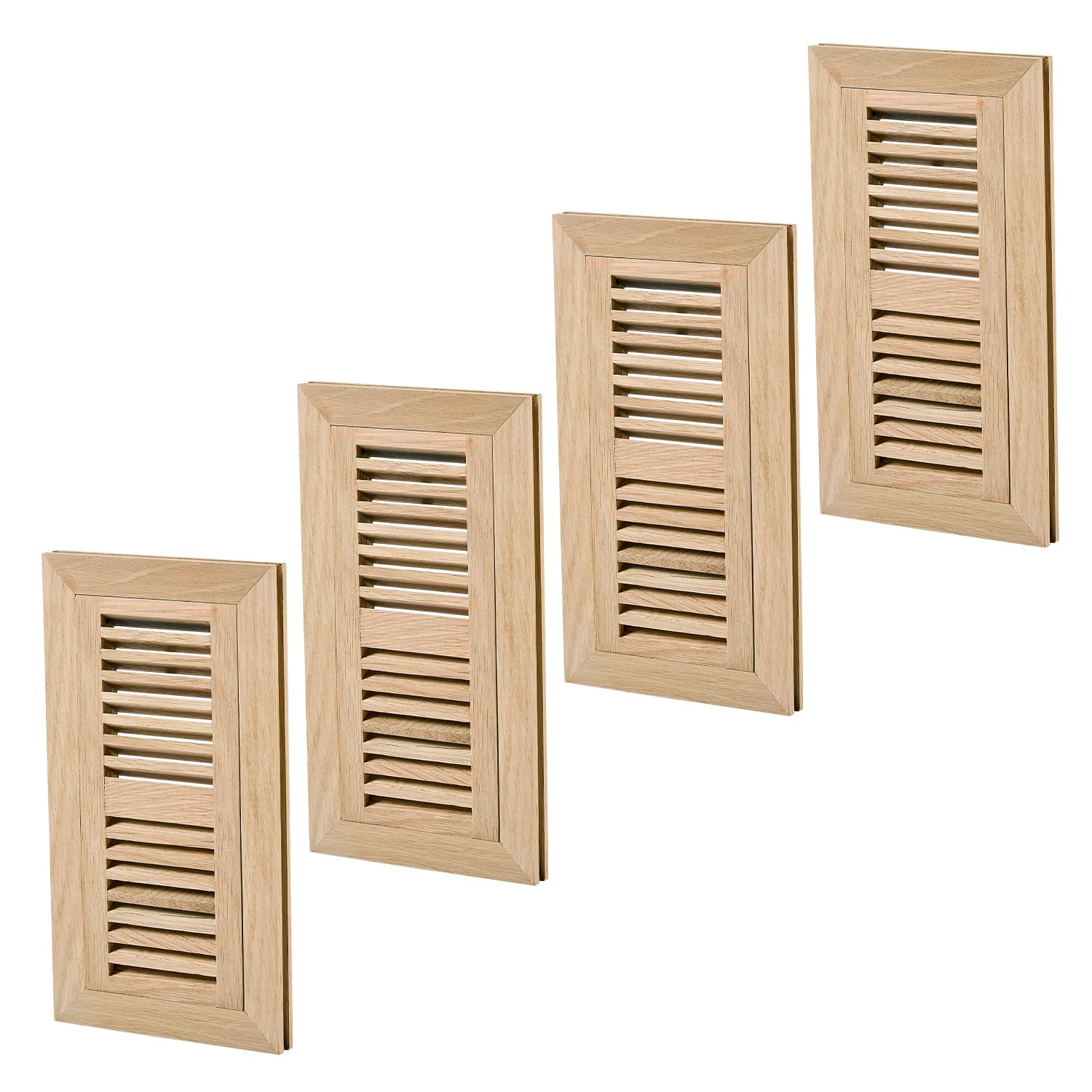 Homewell 4 Pcs Pack White Oak Wood Floor Register, Flush Mount Vent, 4x10 Inch, No Damper, Unfinished