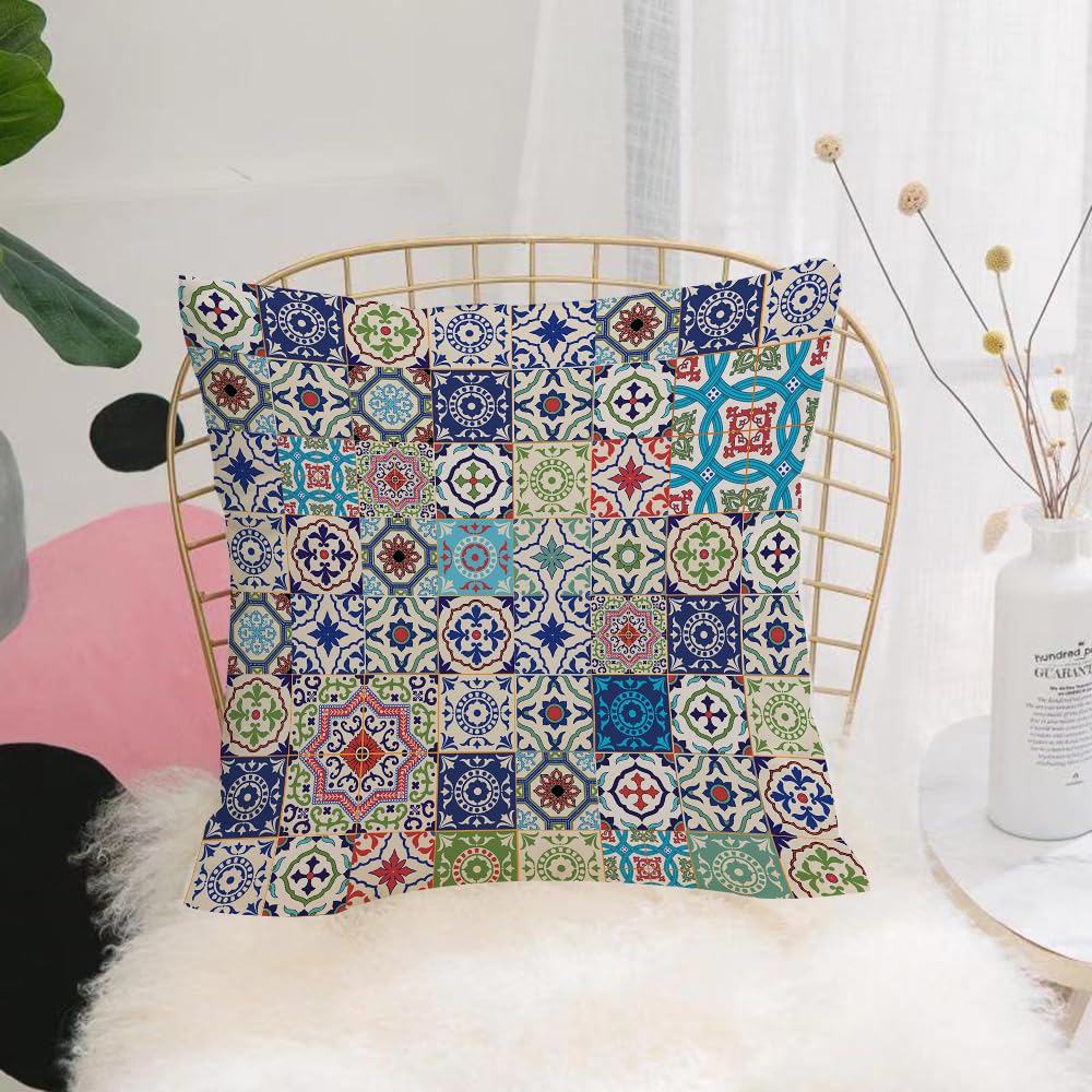 Hyosxw Patchwork Theme Mosaic Ceramic View Moroccan - A6 Cushion Cover,Throw Pillow Case Home Decorative For Living Room Bedroom Sofa Chair 18X18 Inch,Patchwork Theme Mosaic Ceramic View Moroccan Tile Traditional Ations Art Print,Pillowcase 45X45cm