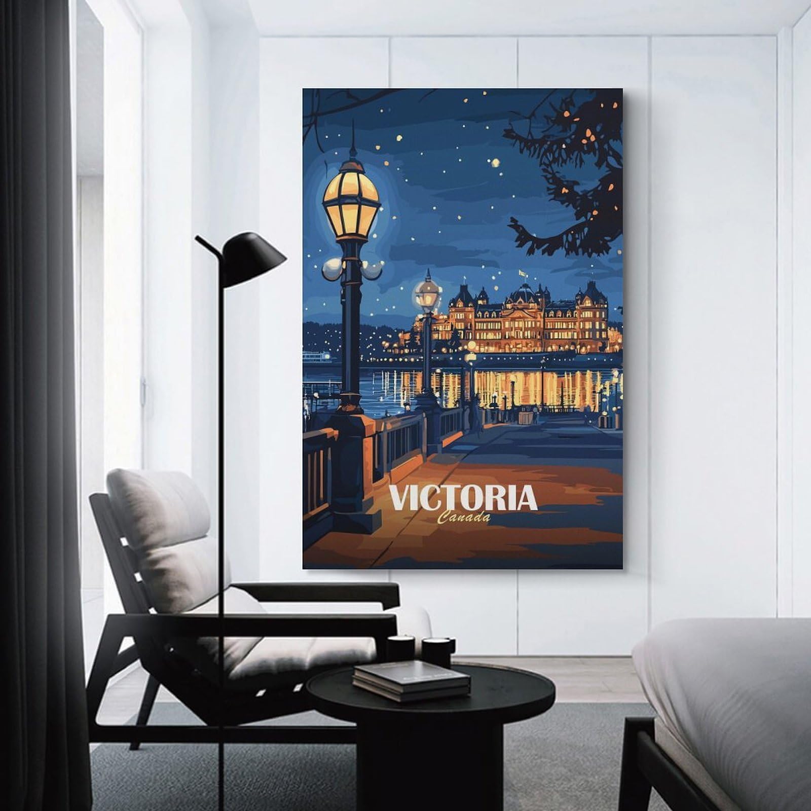Junmoney Victoria, Canada Nightscape Illustration Wall Art Print 12x18inch(30x45cm), for Art Walls, Layered Displays Or Homes, Wall Decor Suited to Curated Displays