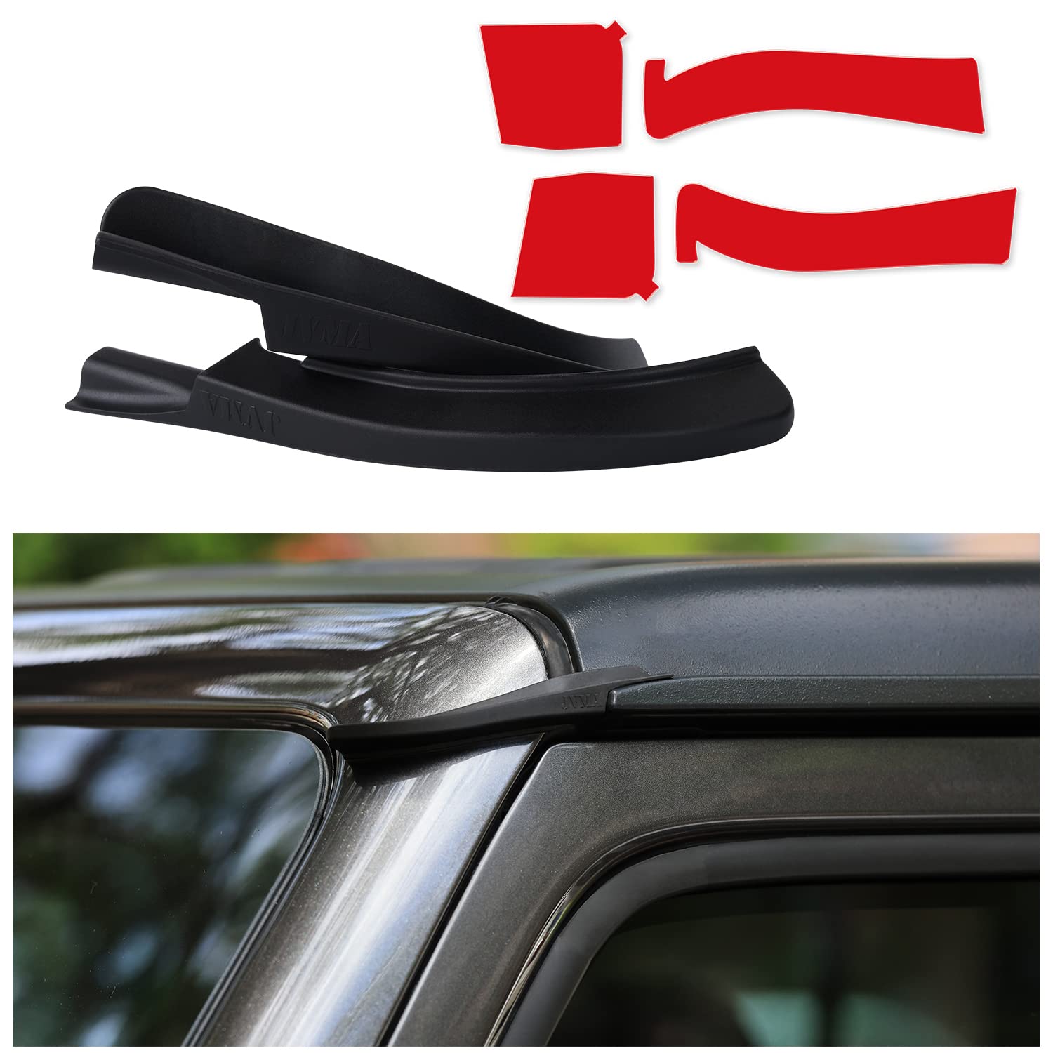 JVMA Improved Hardtop Rain Gutter Deflector Diverter Drip Rail Extension, Compatible with Jeep Wrangler JL JLU 2018-2021 & Gladiator JT Exterior Accessories, Stronger Adhesion, Matching Double Tape