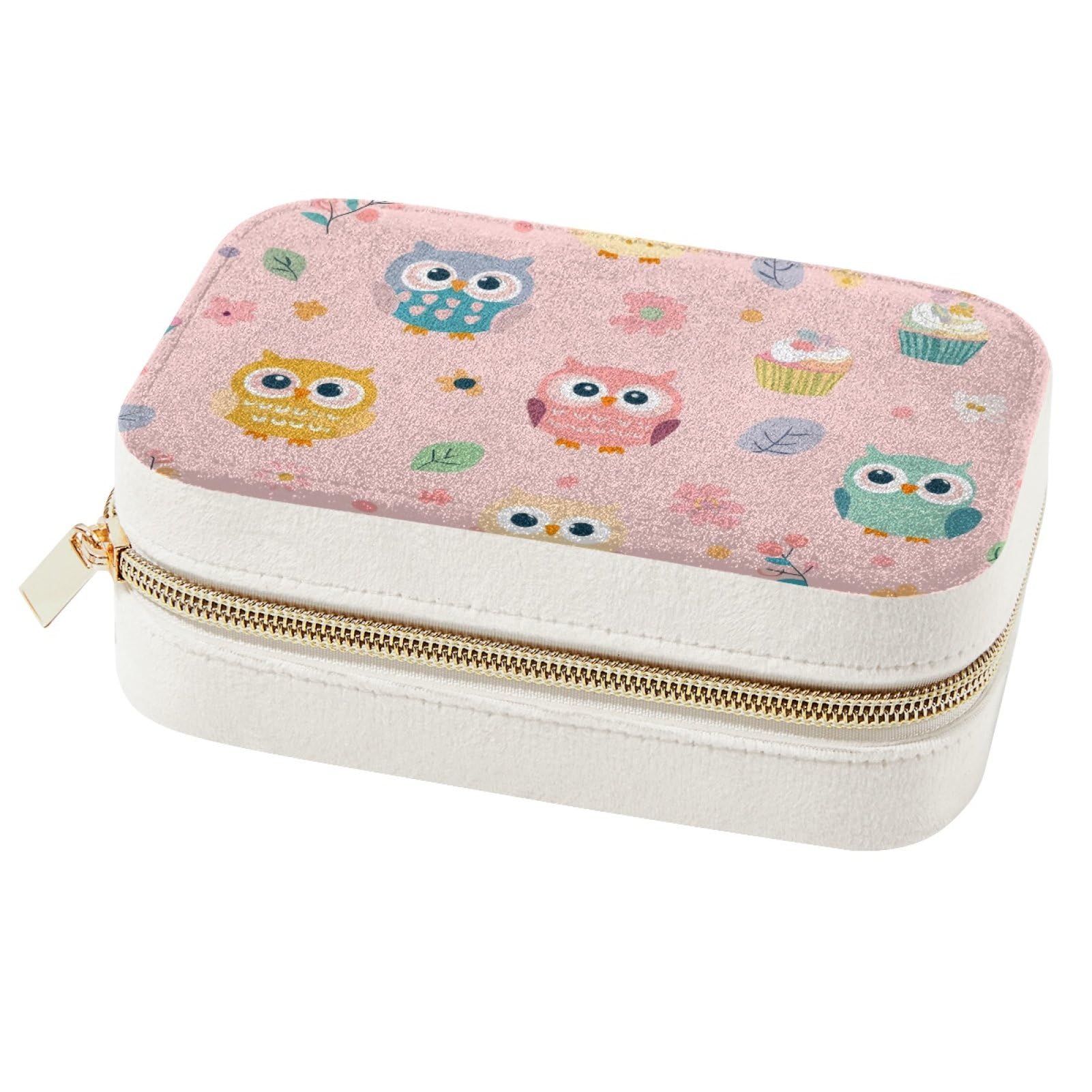 Boîte à bijoux hibou rose, organiseur portable de voyage pour colliers et bagues pour fille
