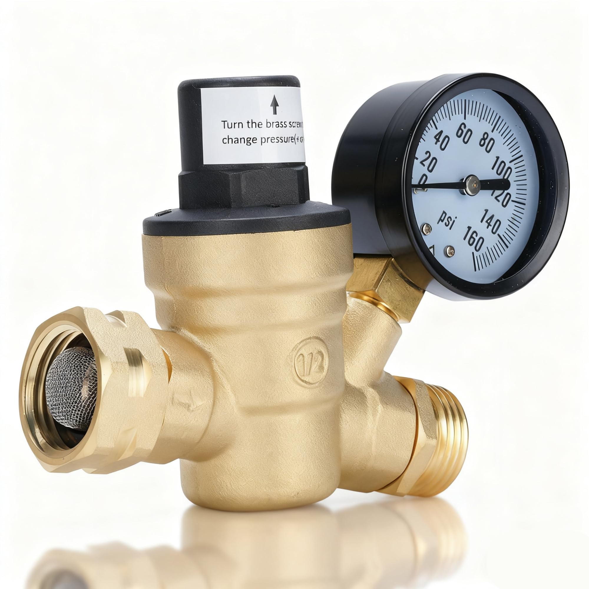 3/4 Pouce Reducteur de Pression Eau, Reducteur de Pression Avec Manometre Pression Eau Et Filtre à Mailles, RéDucteur de Pression D'Eau En pour Robinets D'Irrigation de Jardin de Chauffage au Gaz