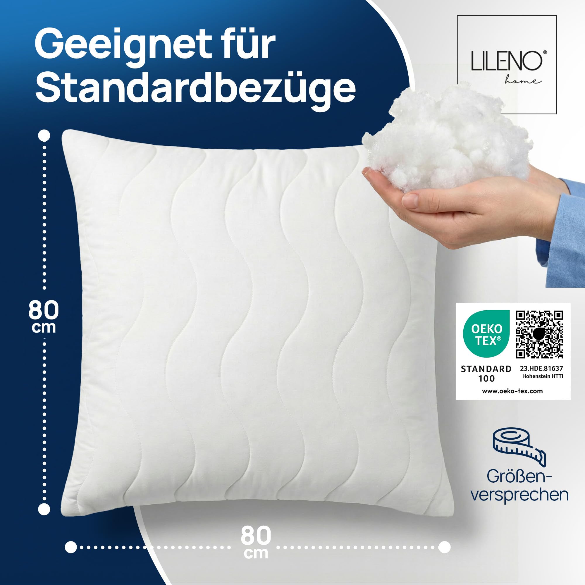 LILENO HOME Allergiker Kopfkissen 80x80 (6er Set) – 95°C waschbar, Oeko-Tex & Made in DE – Kissen 80x80 anpassbar für himmlischen Schlaf – Haut schmeichelndes & geruchsfreies Pillow