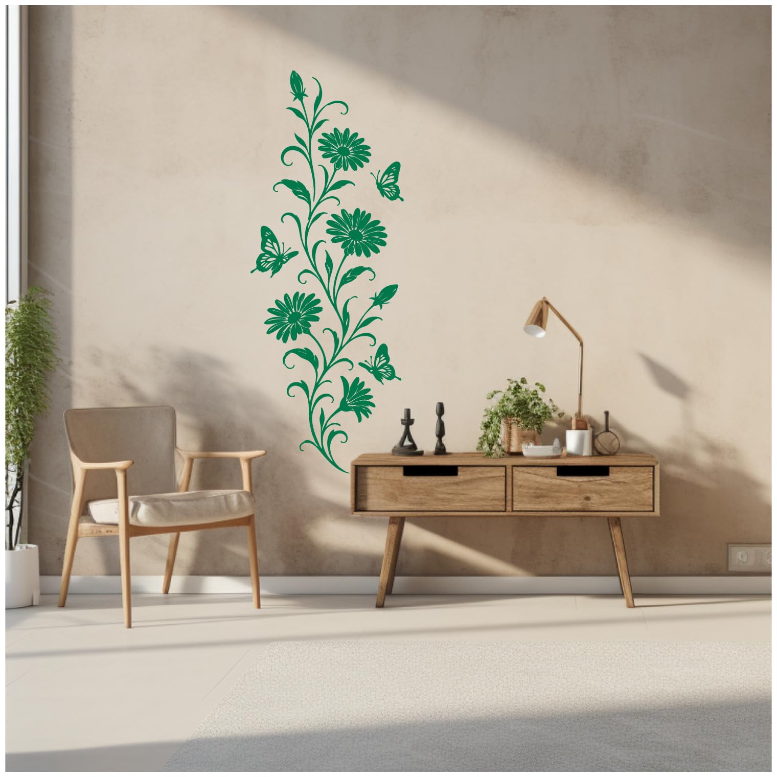 Samunshi® Wandtattoo Margeriten Blumenranke mit Schmetterlingen Elegante Blumen Wanddekoration Florales Wandmotiv für Wohnzimmer, Schlafzimmer, Flur und Küche pink 57 x 150cm