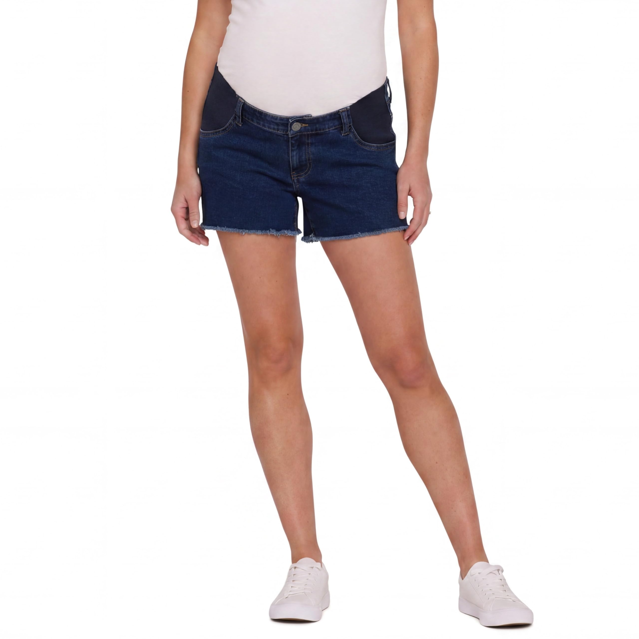 Motherhood Maternity Women's Under The Belly Cutoff Denim Pregnancy Shorts, Dark Wash, S