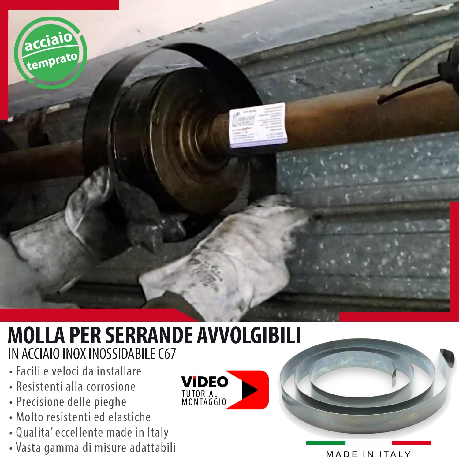 Molla per Serranda Avvolgibile in Acciaio Temprato C67 - Molle per Serrande Saracinesca Garage di alta qualità in varie misure (55x1.2mm L350cm)