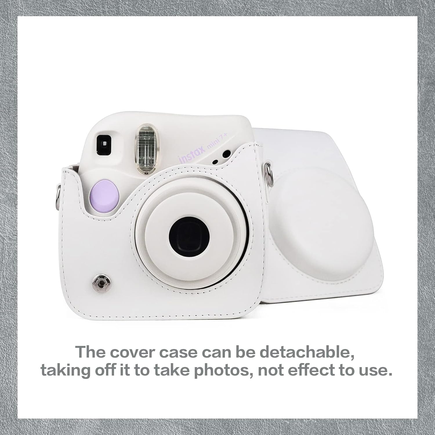 MUZIRI KINOKOO Camera Protective Case Compatible for Fuji Instax Mini 7+ / Mini 7 Plus Instant Camera - PU Leather Case with Adjustable Strap - White