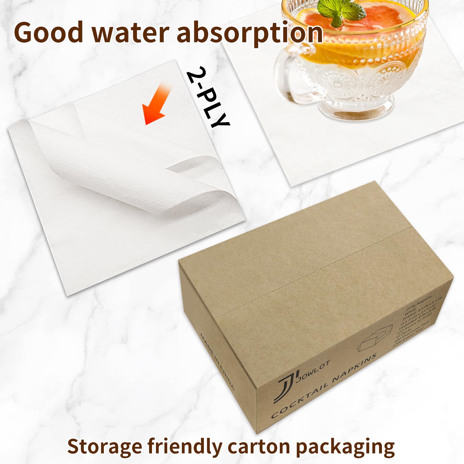 Cocktail Napkins - 1200 Count 2-Ply White Napkins Disposable, 4.5 x 4.5 Inch Folded Paper Napkins Bulk Beverage Napkins for Dinner Wedding Bar Party and Everyday Use