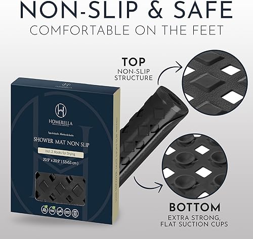 Miniatura 5 de homerella Tapete de ducha antideslizante antideslizante para cabina de ducha interior, tapete de ducha antideslizante cuadrado de 21 x 21 pulgadas