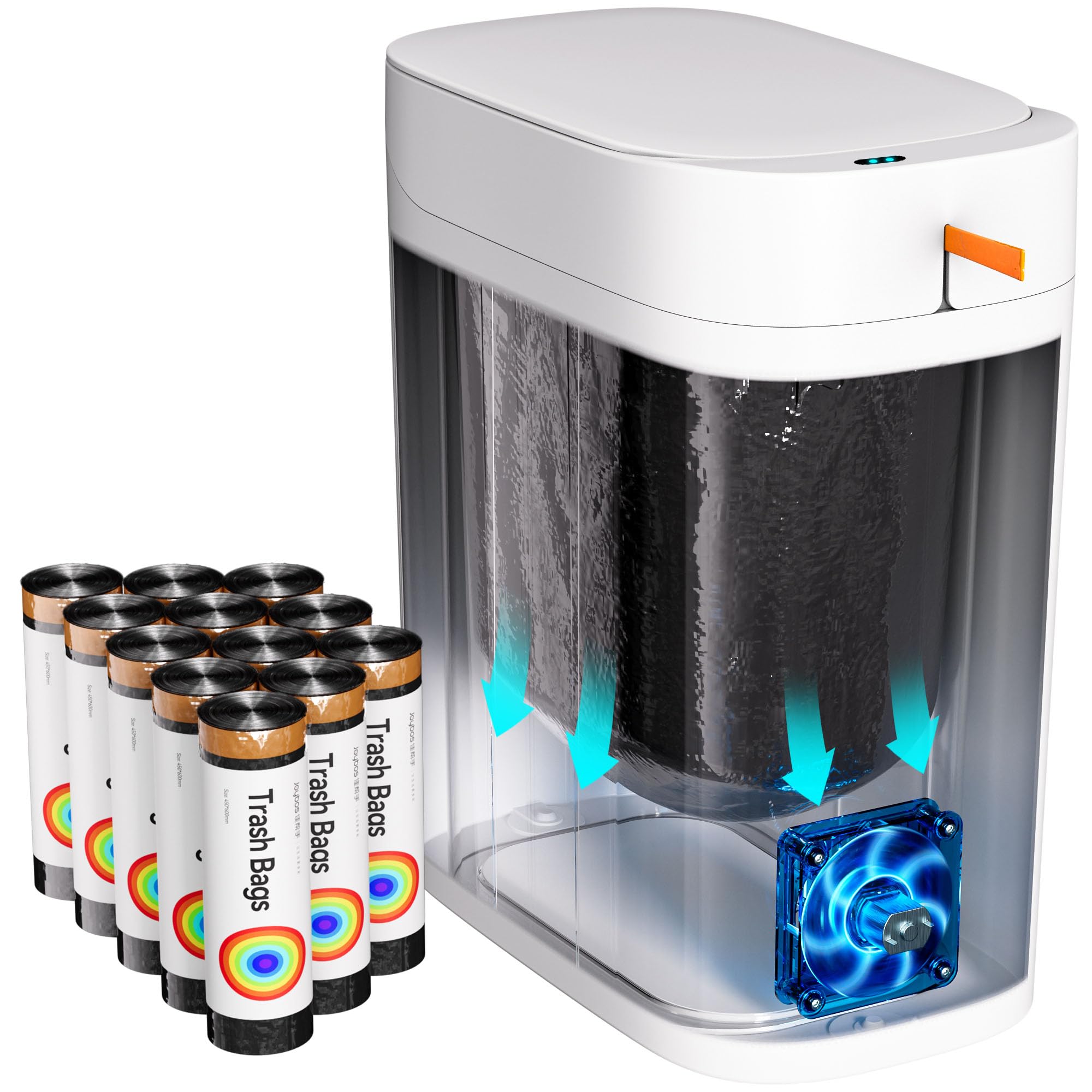CTIME Cubo de basura de baño con tapa, cubo de basura delgado de 3.5 galones con sensor sin contacto, bote de basura inteligente de succión automática, adecuado para dormitorios, oficinas, cocinas y