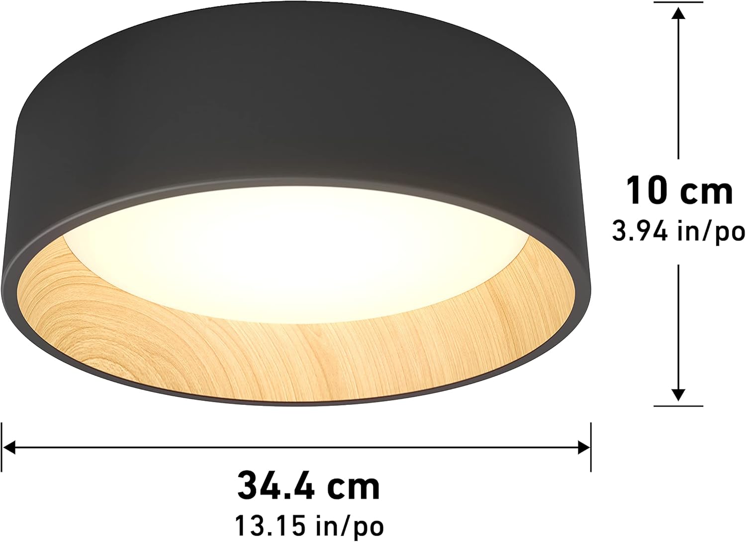 Artika Alton Flushmount Ceiling Light Fixture, CCT, Black and Wood Accent