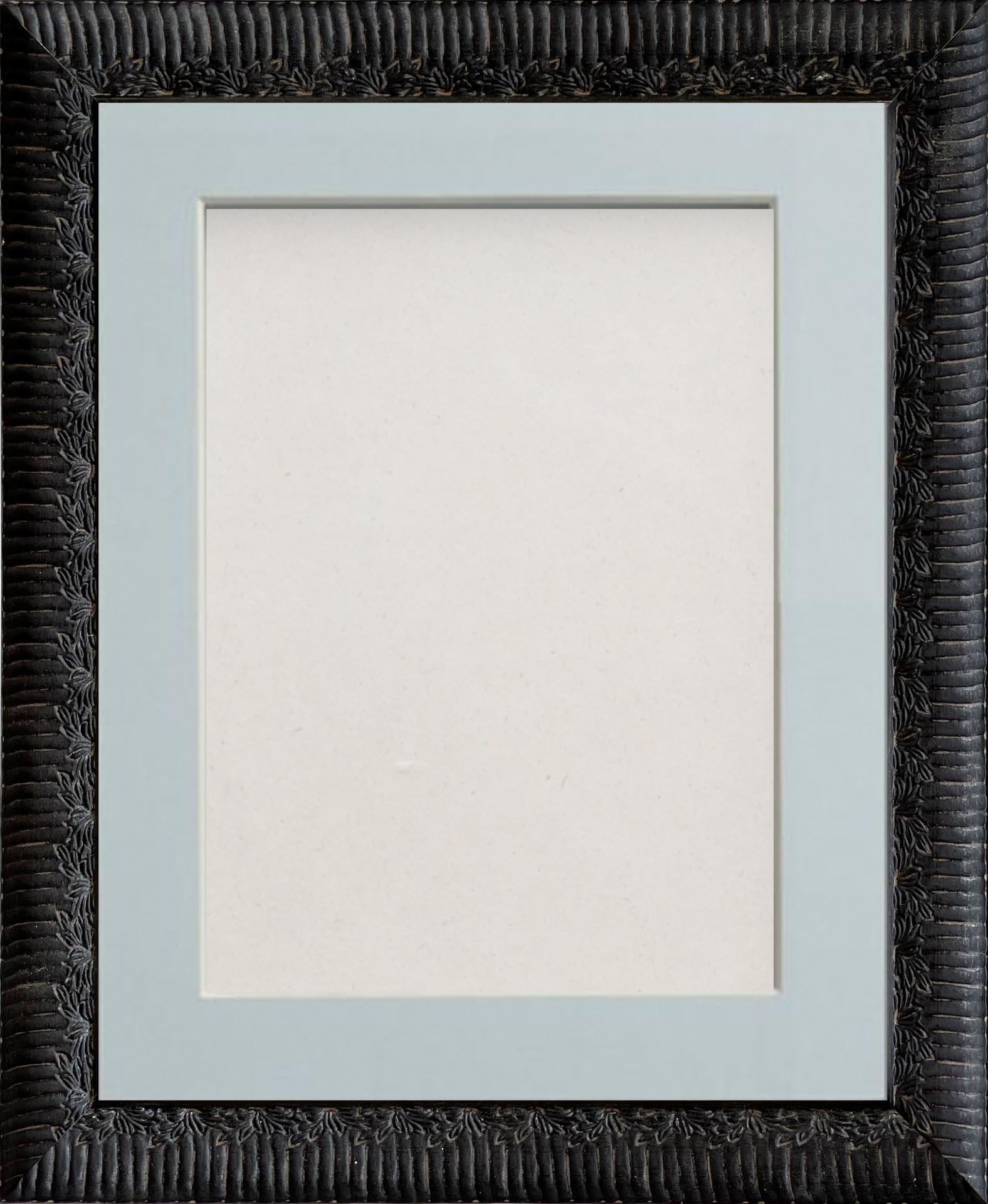 Frame Company Boleyn Black Ornate Decorative Wooden 10x8 inch Frame With Light Blue Mount for Image 7x5 inch *Choice of Sizes and colours* Fitted with Real Glass โ image 1