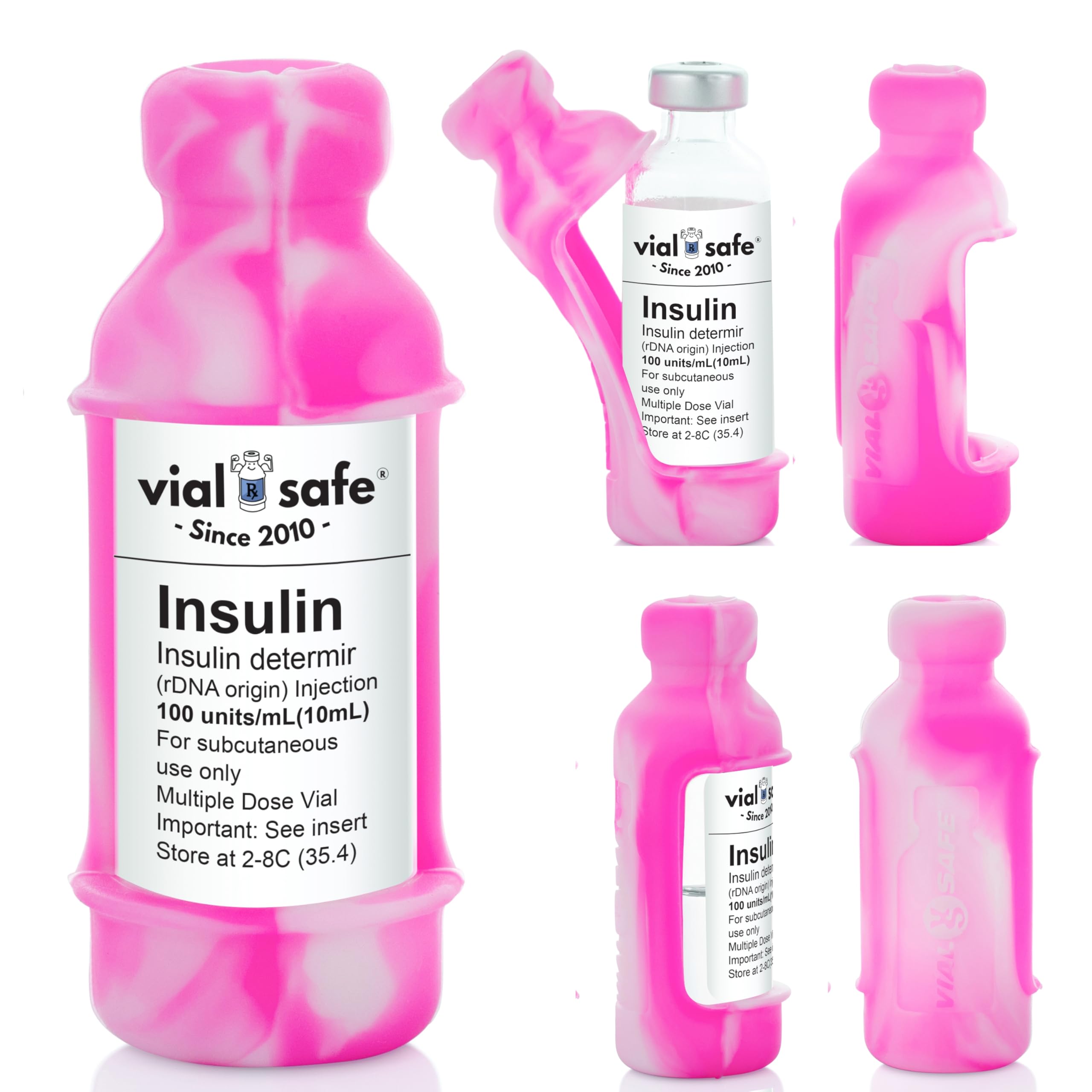 VIAL SAFE Insulin Bottle Protector Case/Sleeve for Diabetes, Never Risk Breaking Your Insulin Vial, Reusable, Durable, Flexible Silicone Protective Sleeve, 2-Pack (Size Tall), Tie Dye Pink