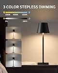 Ophouliy Set of 2 Cordless Table Lamps, LED Rechargeable Battery Operated Desk Lamps with 3 Color Stepless Dimmable, IP54 Waterproof Portable for Outdoor Patio Bar Restaurants Bedroom Bedside (Black)