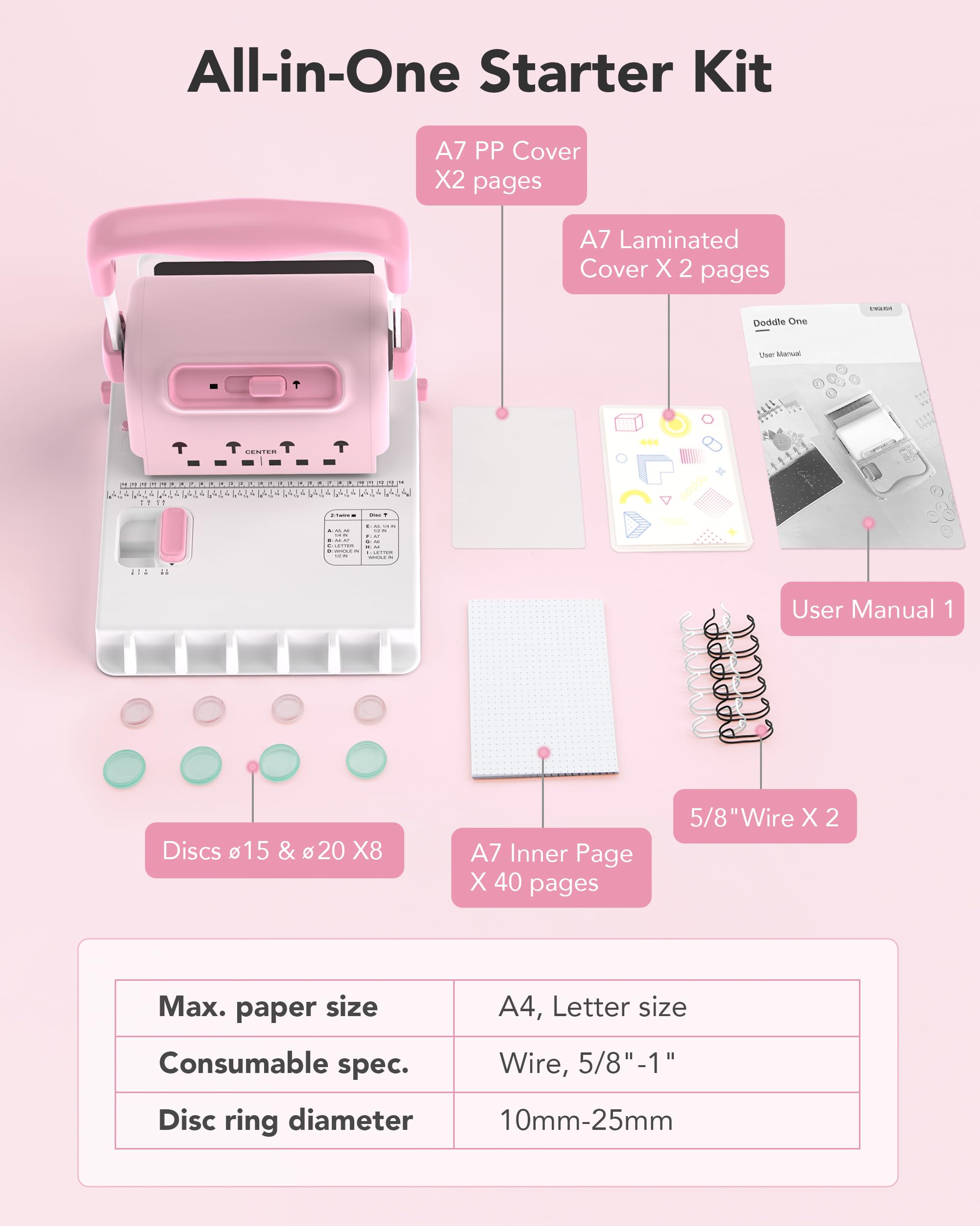 MAKEASY Máquina de encuadernación en espiral – Perfora 30 hojas – Alambre y disco 2 en 1 – Kit de encuadernación portátil para folletos, diarios, planificadores y álbumes de recortes, incluye