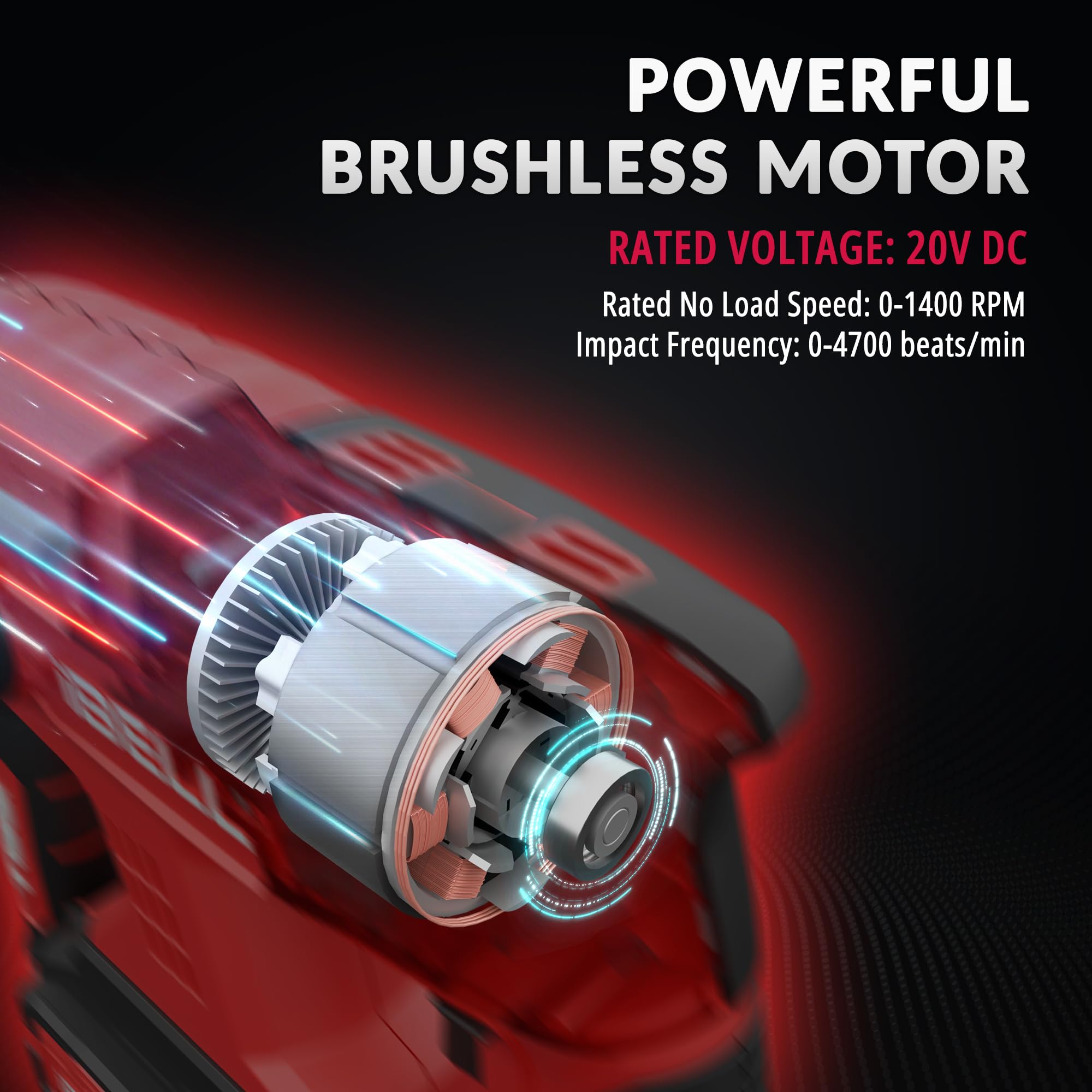 IBELL BH22-47 Brushless Rotary Hammer Drill, 20V with SDS Plus chuck, 0β1400 RPM, 2.2J impact energy, 4 modes for concrete, masonry, wood & steel with 4Ah battery, charger, BMC box & 1-year warranty. 3