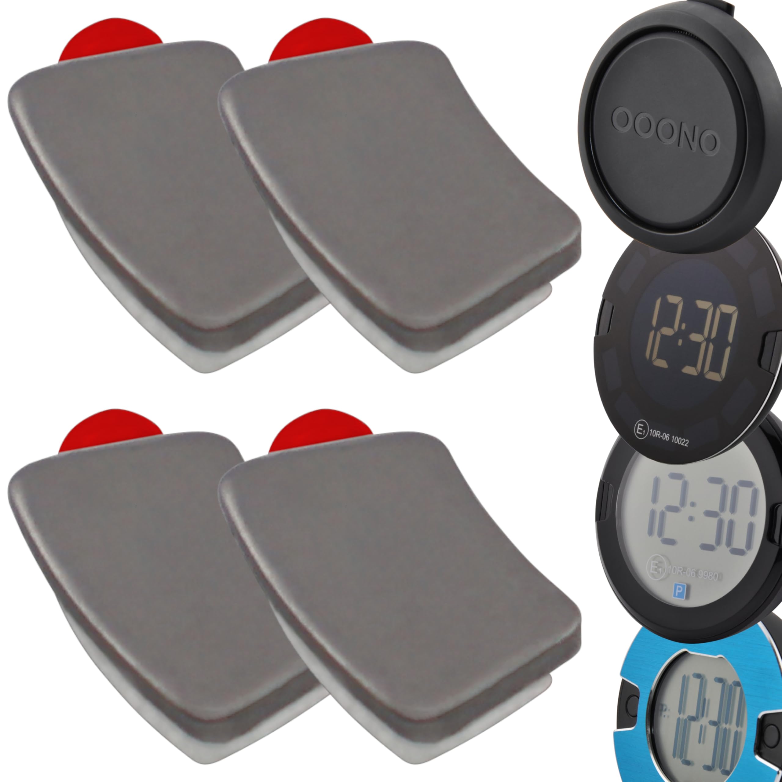 4 Ersatz Metallplättchen mit Klebepad passend für OOONO CO-Driver NO2, P-DISC NO1, NO2 und NO3 Auto elektronische Parkscheibe Blitzerwarner Halterung Ersatzteile Parkuhr Magnet selbstklebend