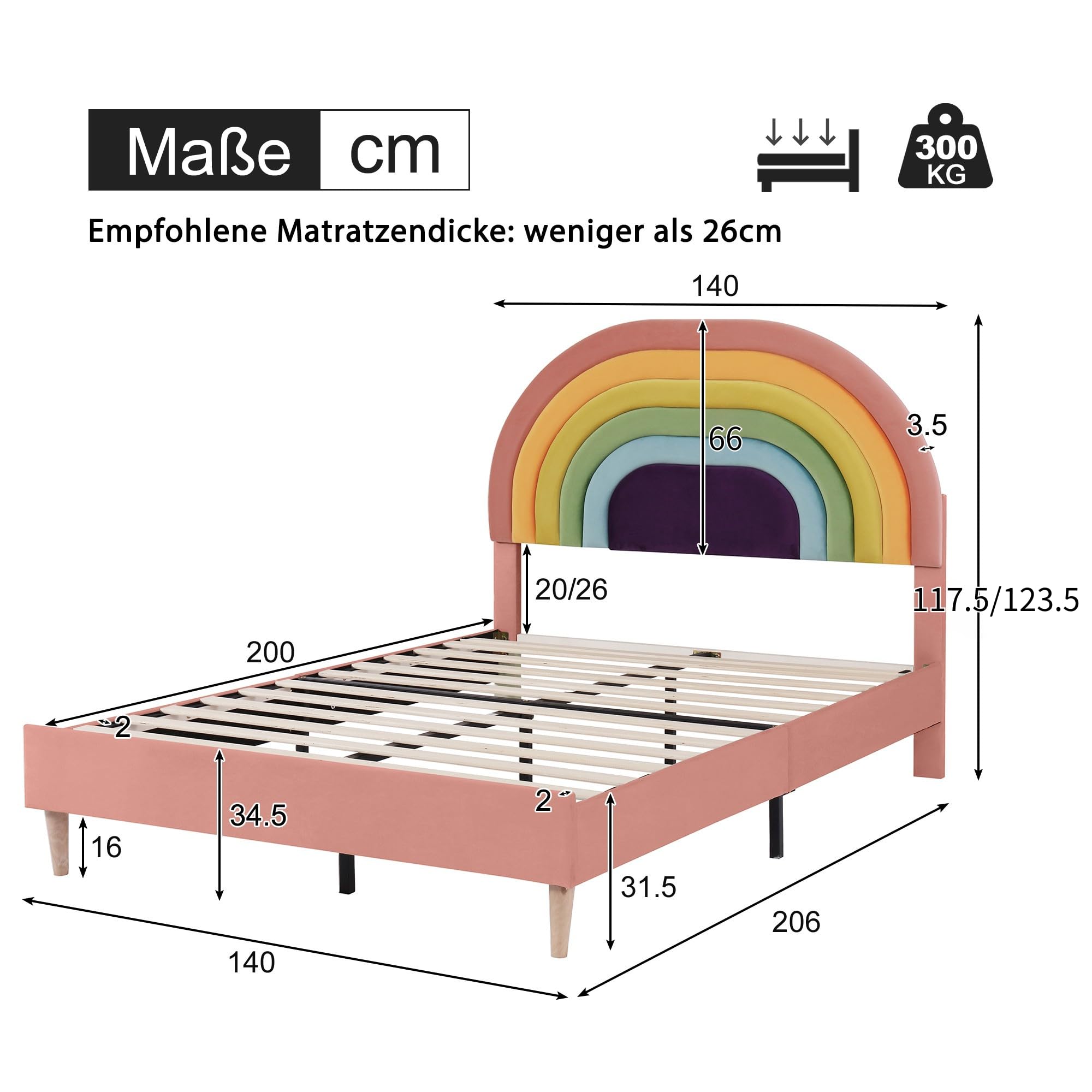 Merax Cama tapizada de 140 x 200 cm con somier y cabecero ajustable, cama doble para adultos y jóvenes, tela de terciopelo, color rosa (sin colchón)
